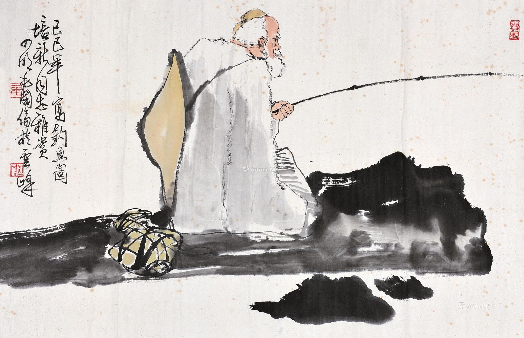 0347钓鱼图横幅纸本