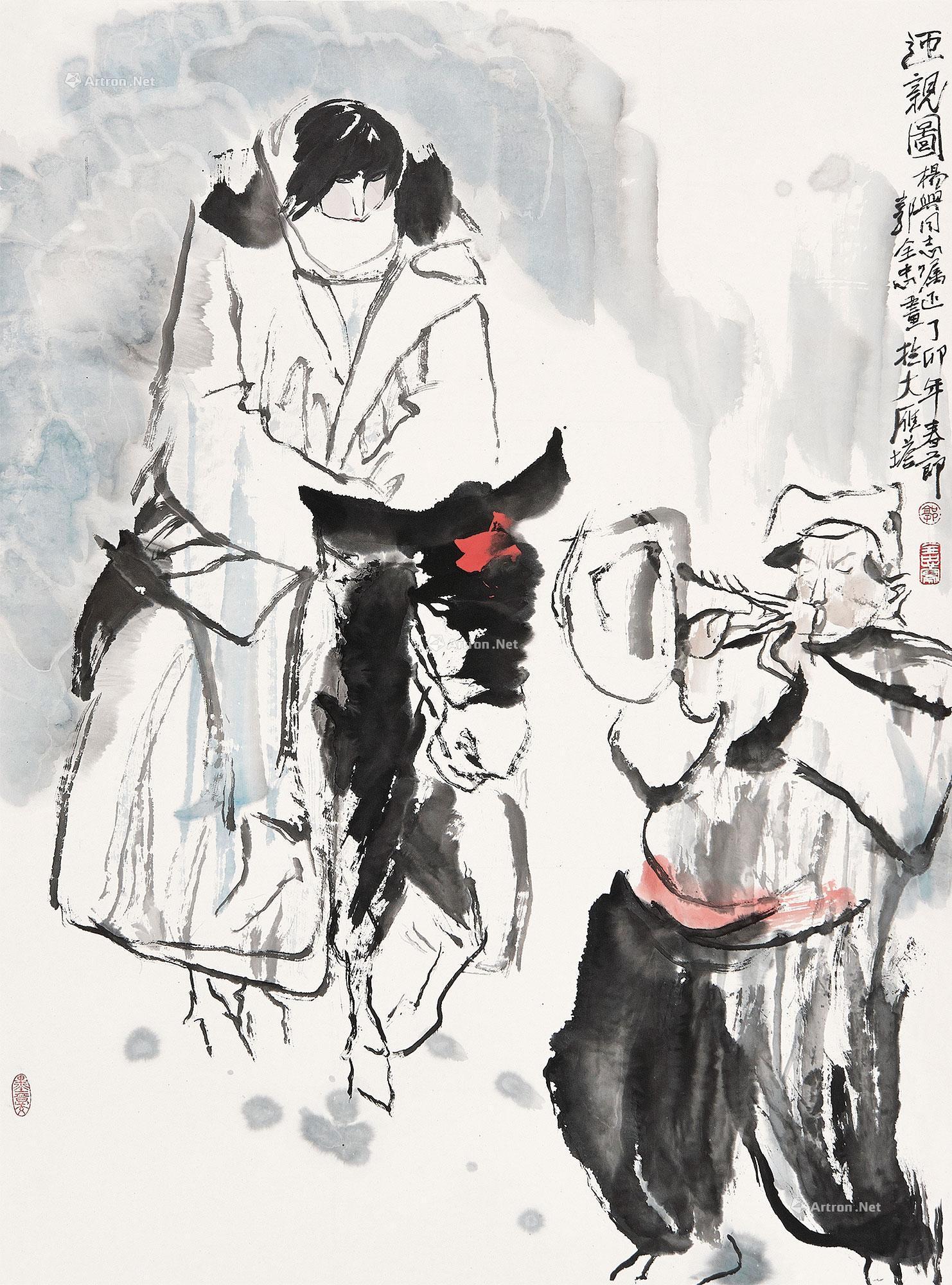 0043迎亲图镜心设色纸本