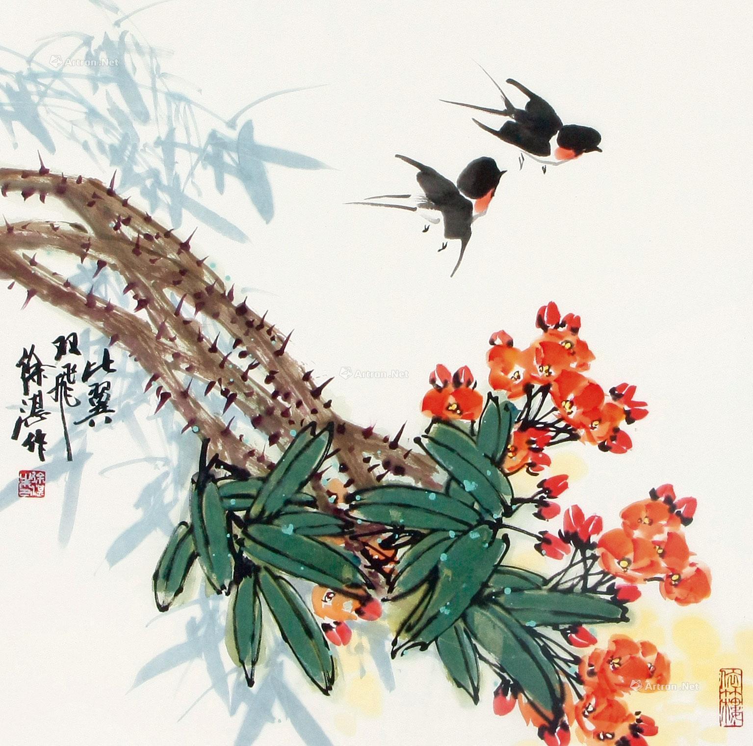 0269比翼双飞镜片设色纸本