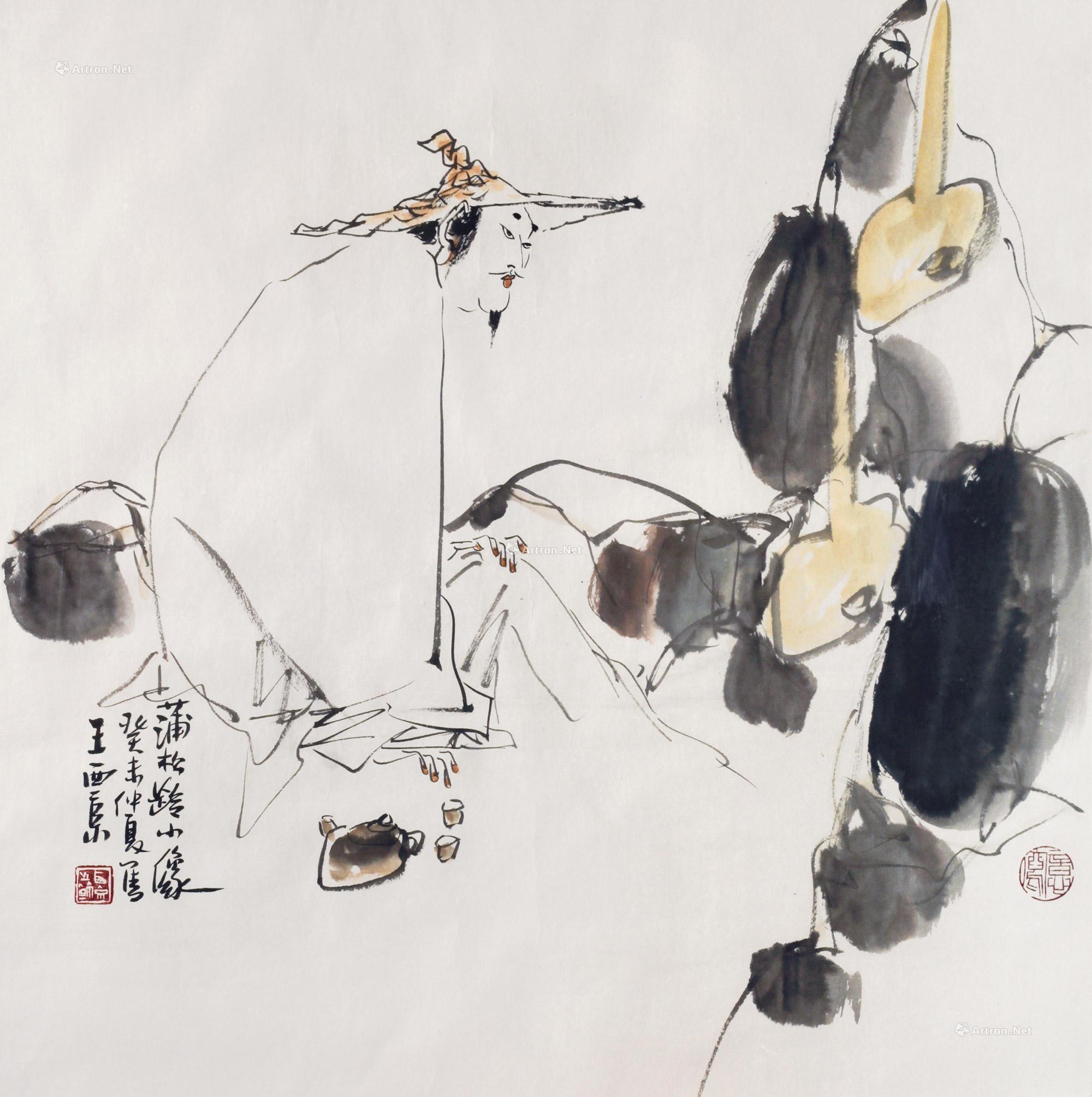 2092 蒲松龄小像 镜框 纸本