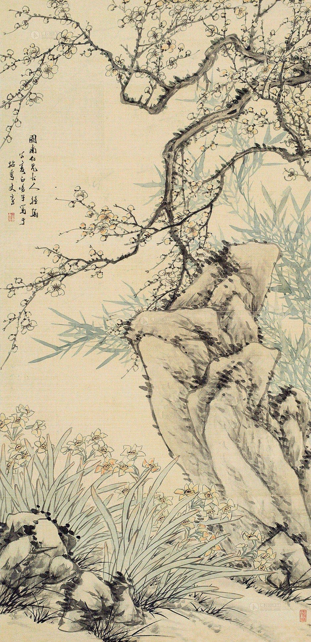 【三友图 平轴 设色绢本】拍卖品_图片_价格_鉴赏_绘画_雅昌艺术品拍卖网