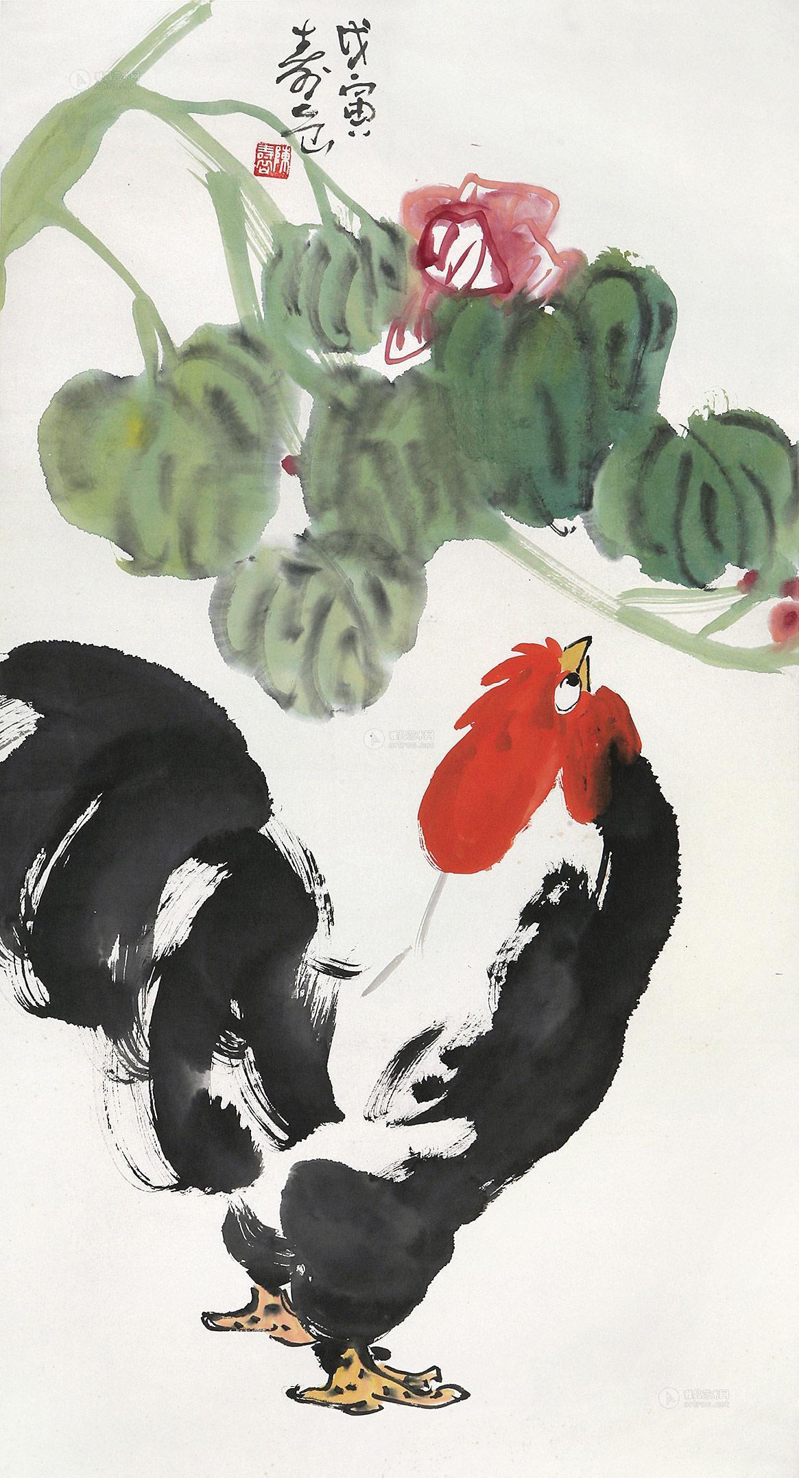 01731998年作公鸡镜片设色纸本