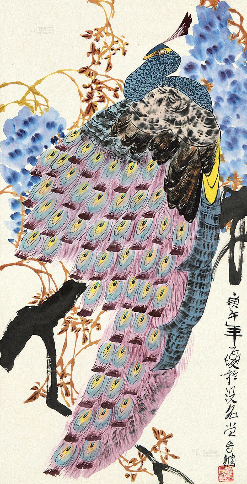 0387 孔雀 立轴 设色纸本
