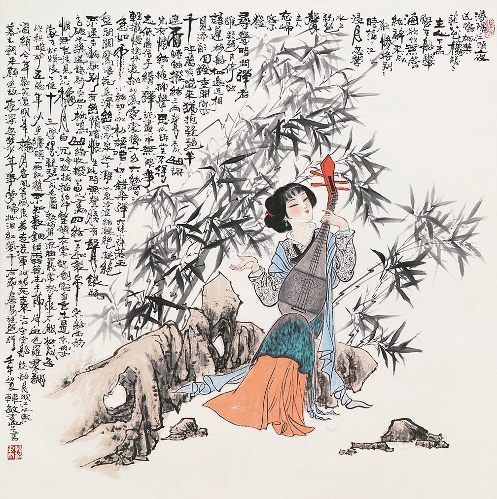 0428竹下抚琴图立轴设色纸本