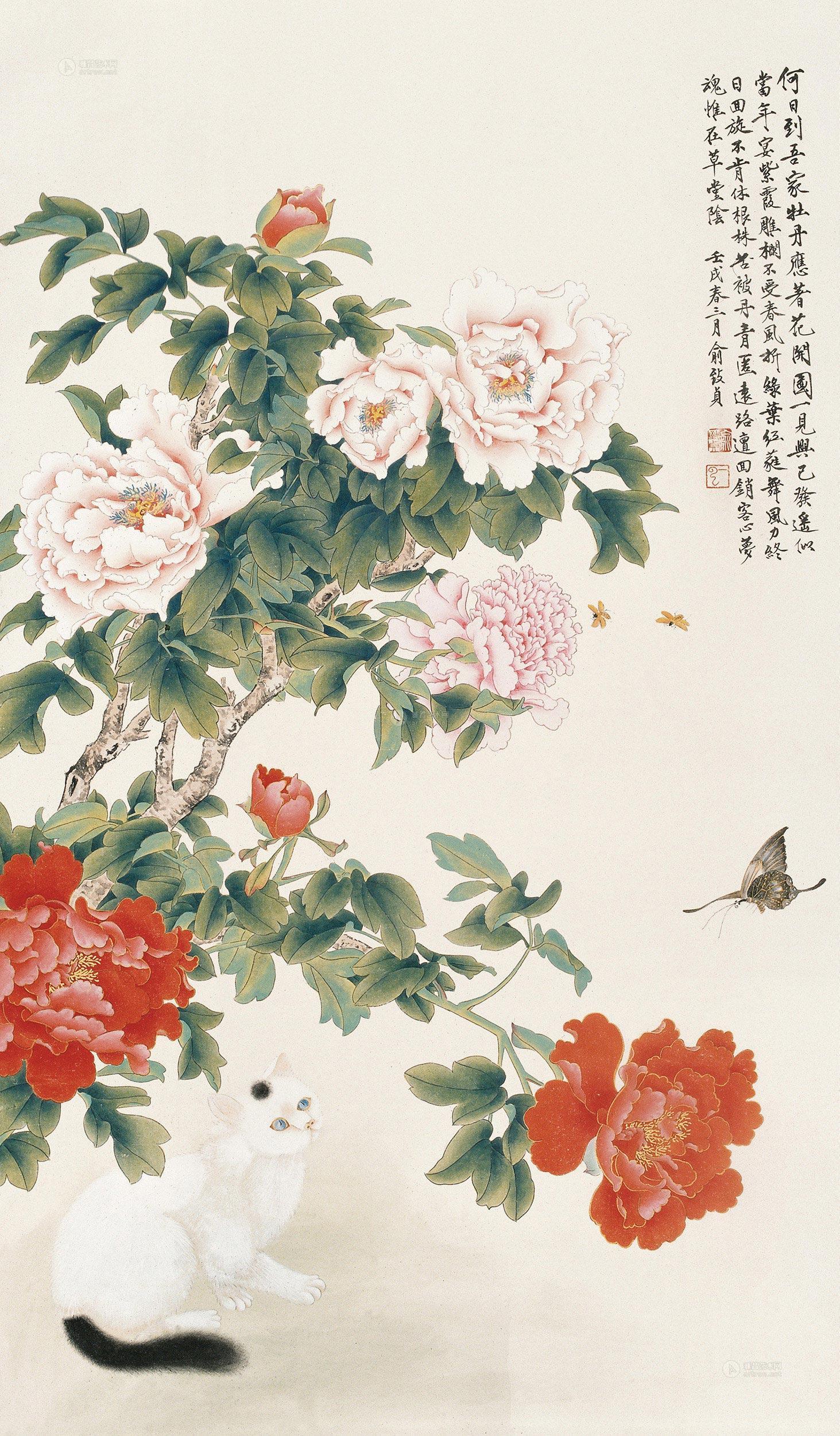 05481982年作富贵耄耋镜心设色纸本