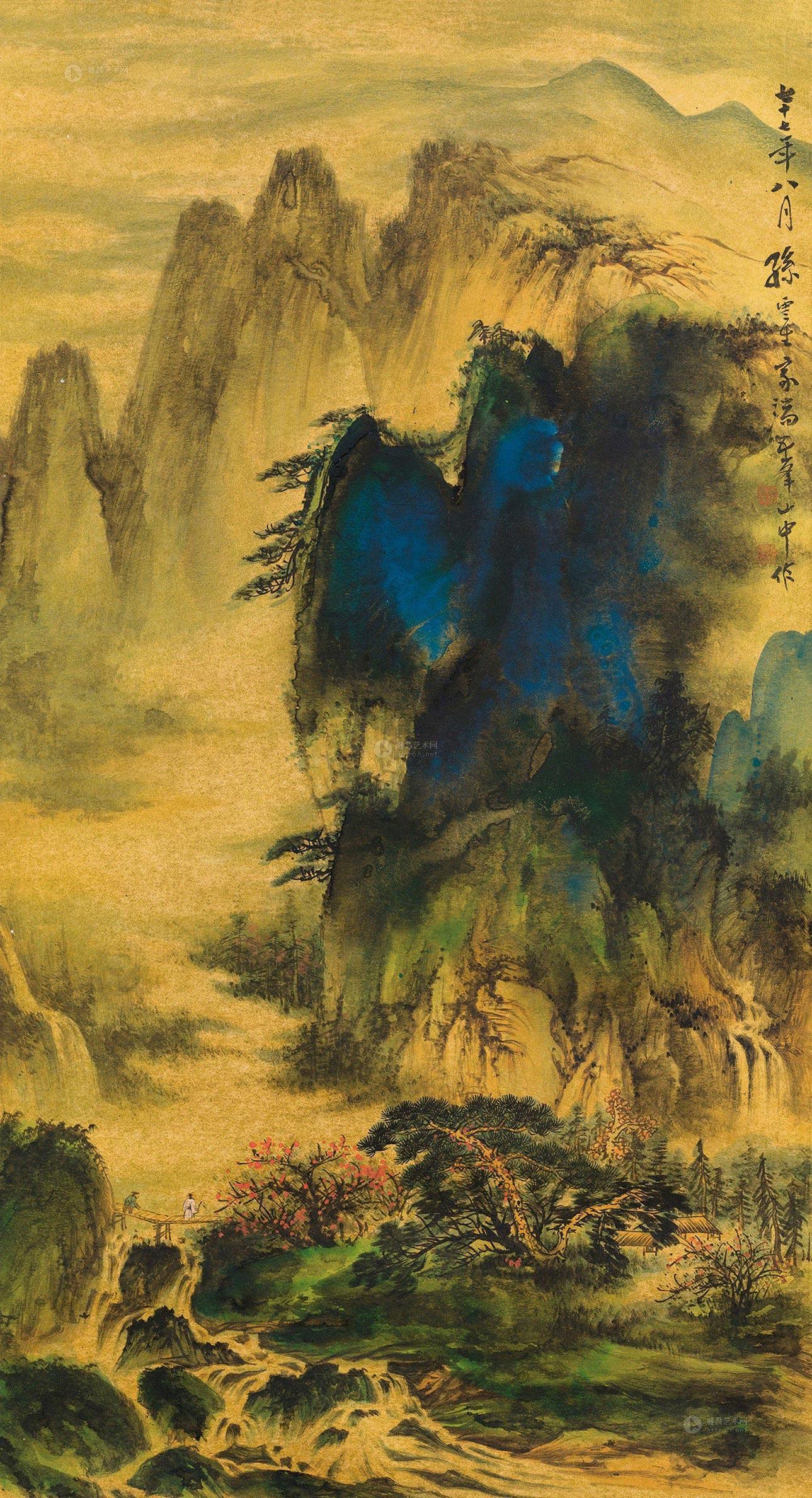 【山水 立轴 设色洒金纸本】拍卖品_图片_价格_鉴赏_绘画_雅昌艺术品