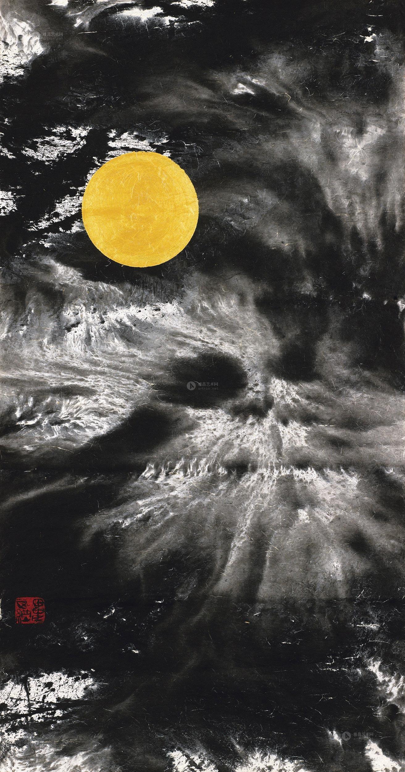 1733日月镜心设色纸本