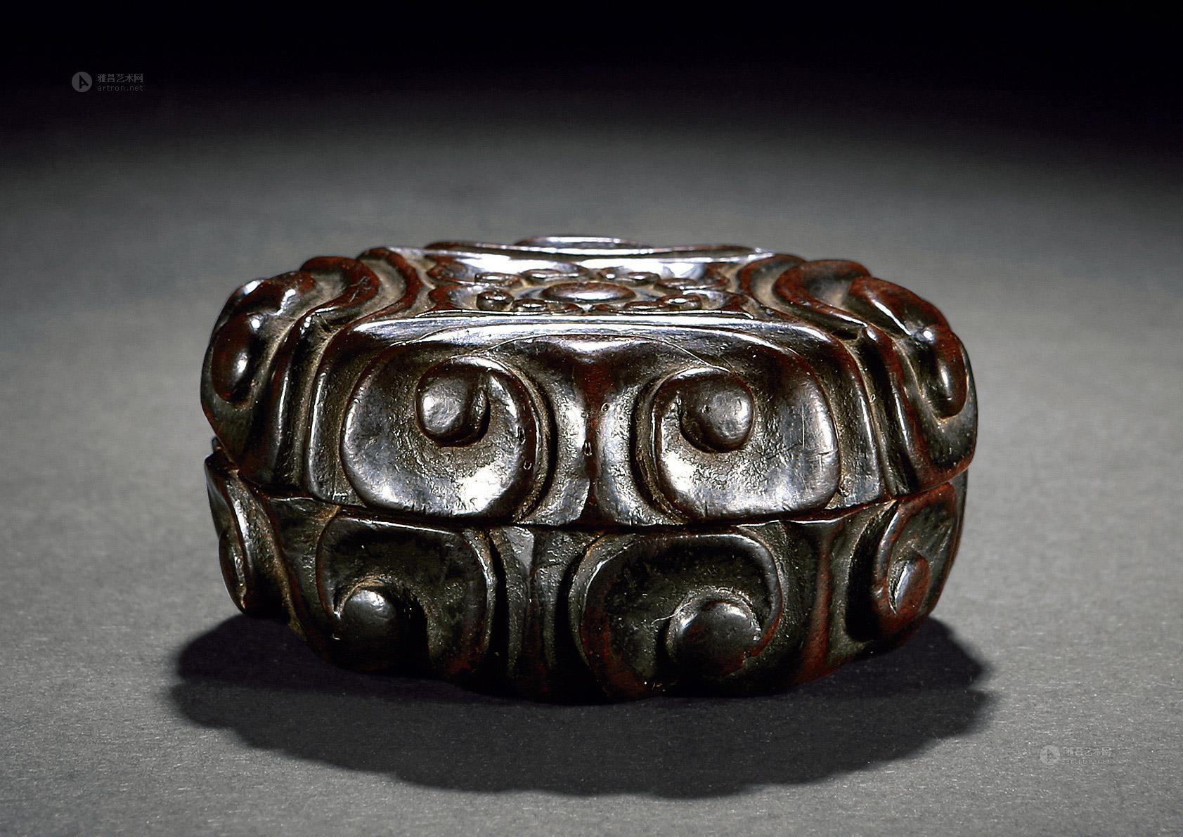 0311明黄花梨仿剔犀月华纹香盒