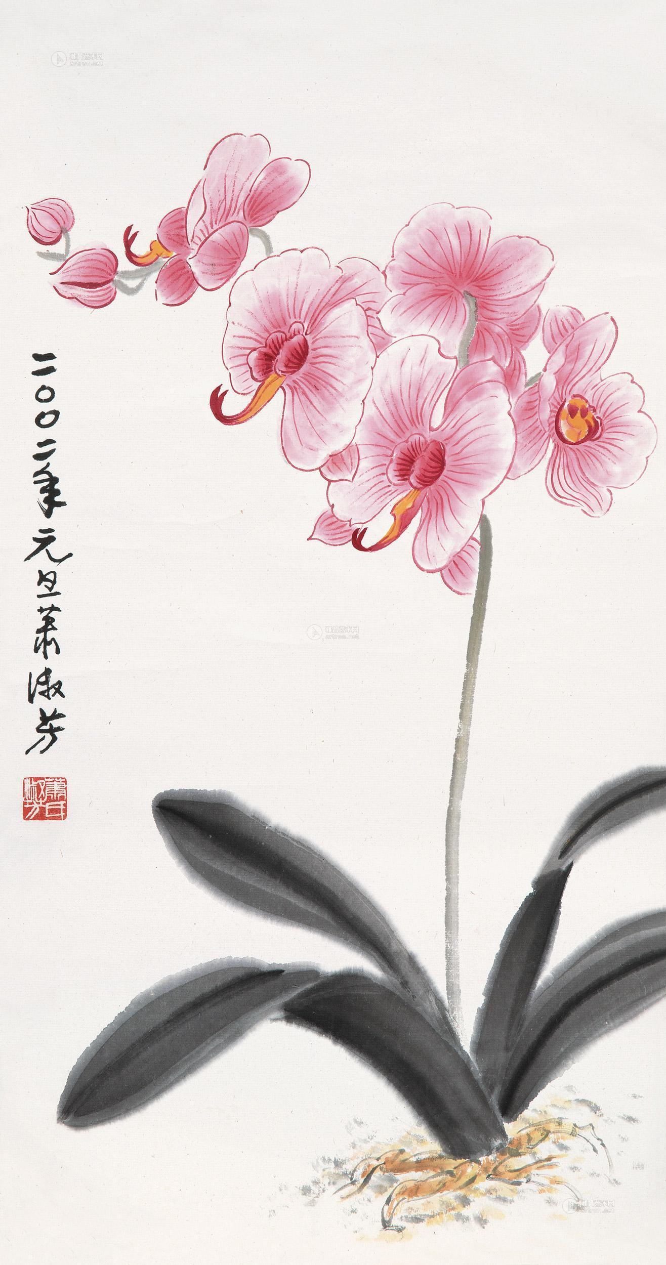 00412002年作蝴蝶兰立轴设色纸本