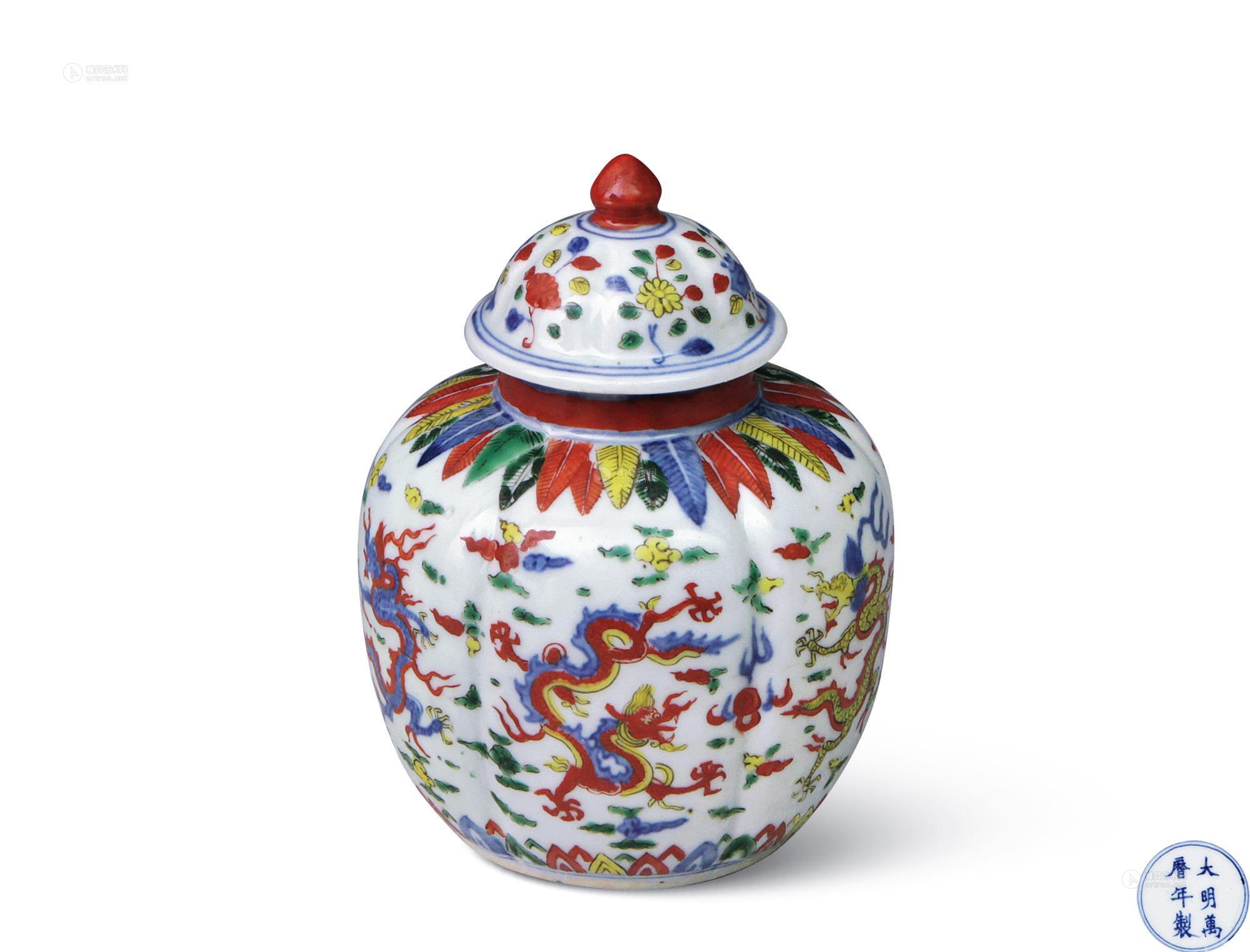 0878 万历 五彩瓜棱盖罐
