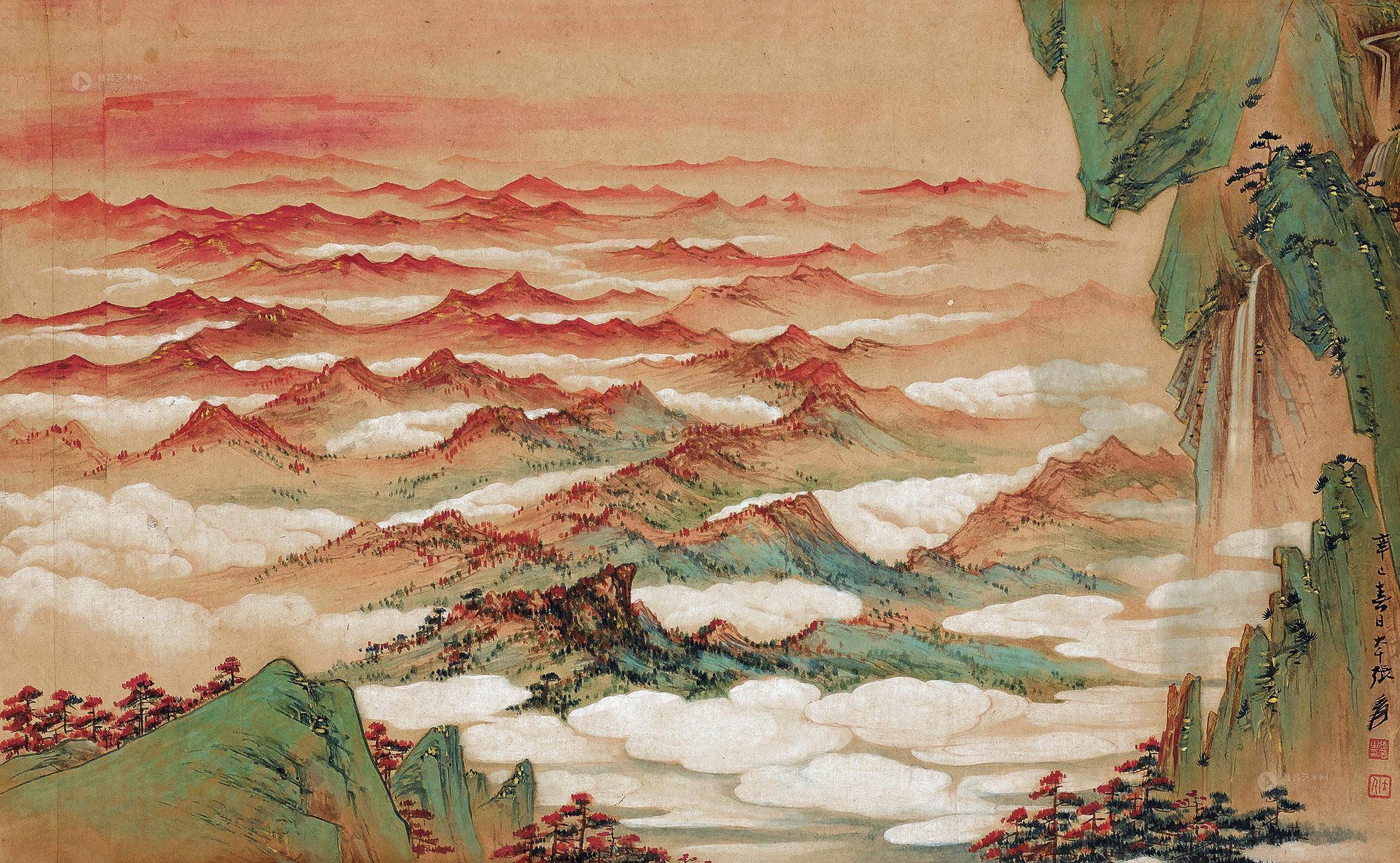 0333 1941年作 罗浮山夕照 立轴 设色纸本