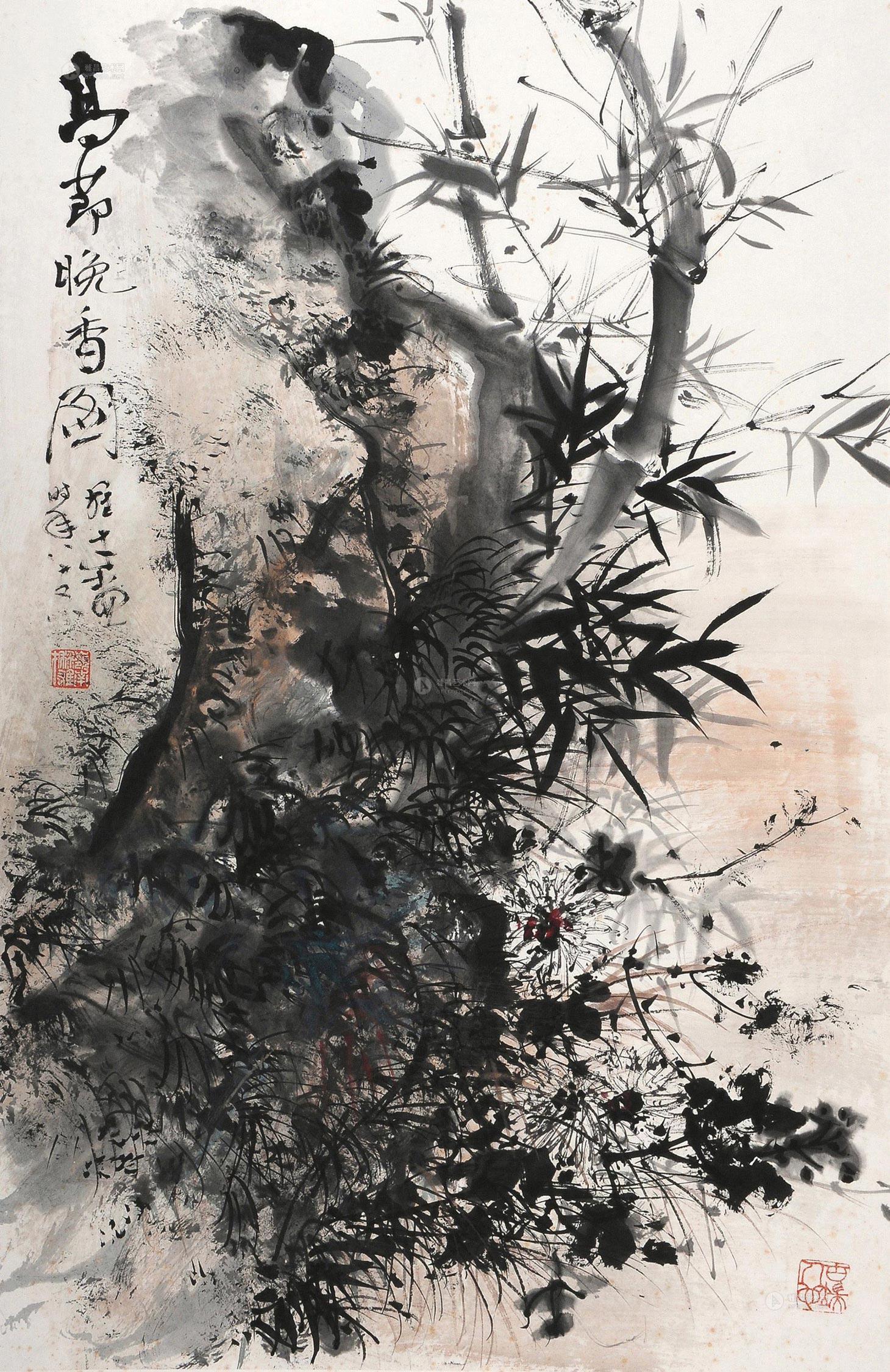 0320高节晚香图镜框设色纸本