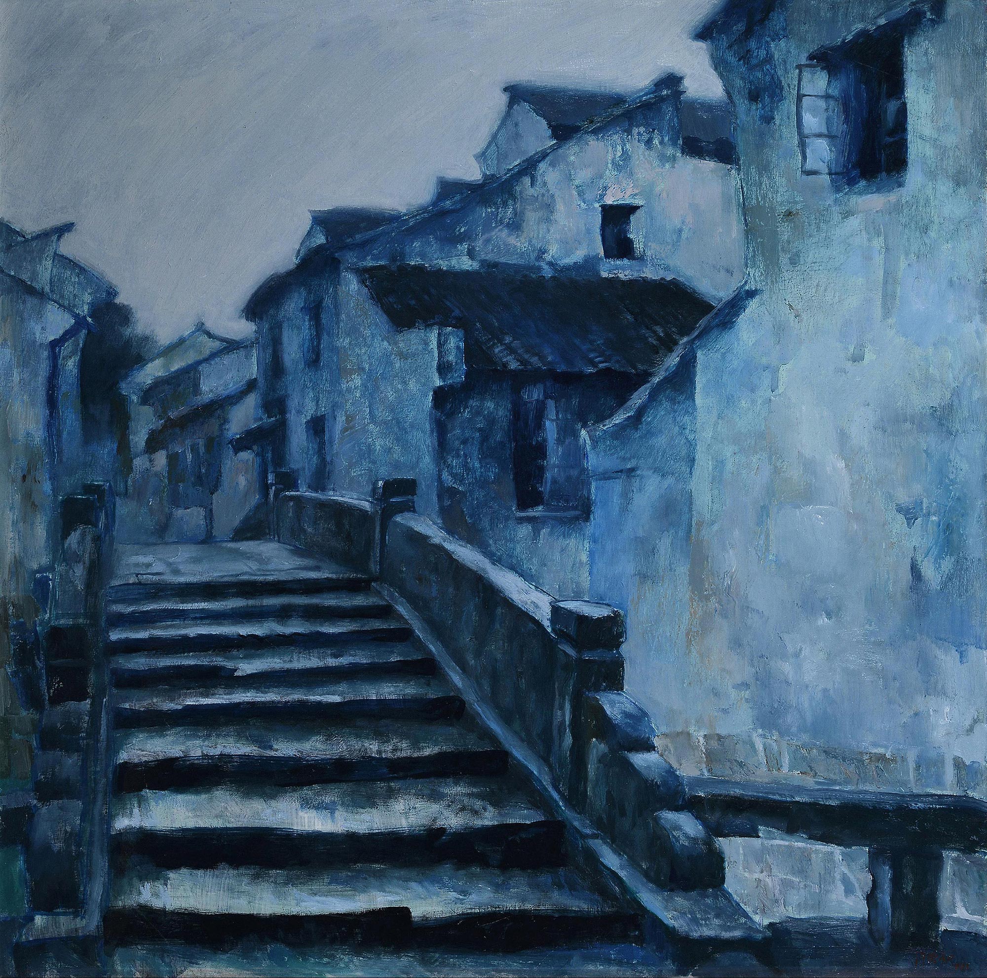 0910 1991年作 苏州的桥 布面油画