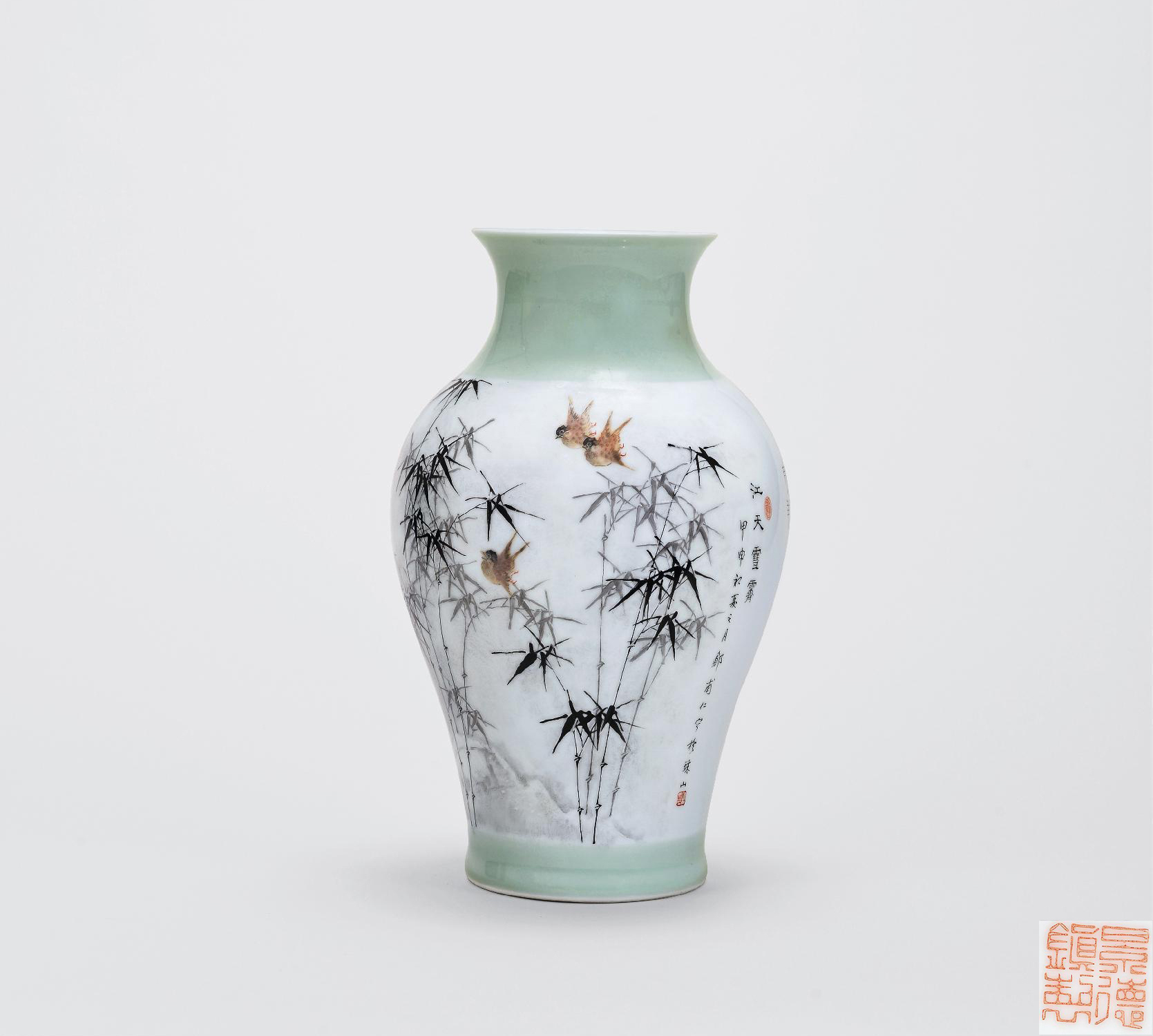 邹甫仁 粉彩"江天雪霁"瓶】拍卖品_图片_价格_鉴赏_现当代及其它瓷器