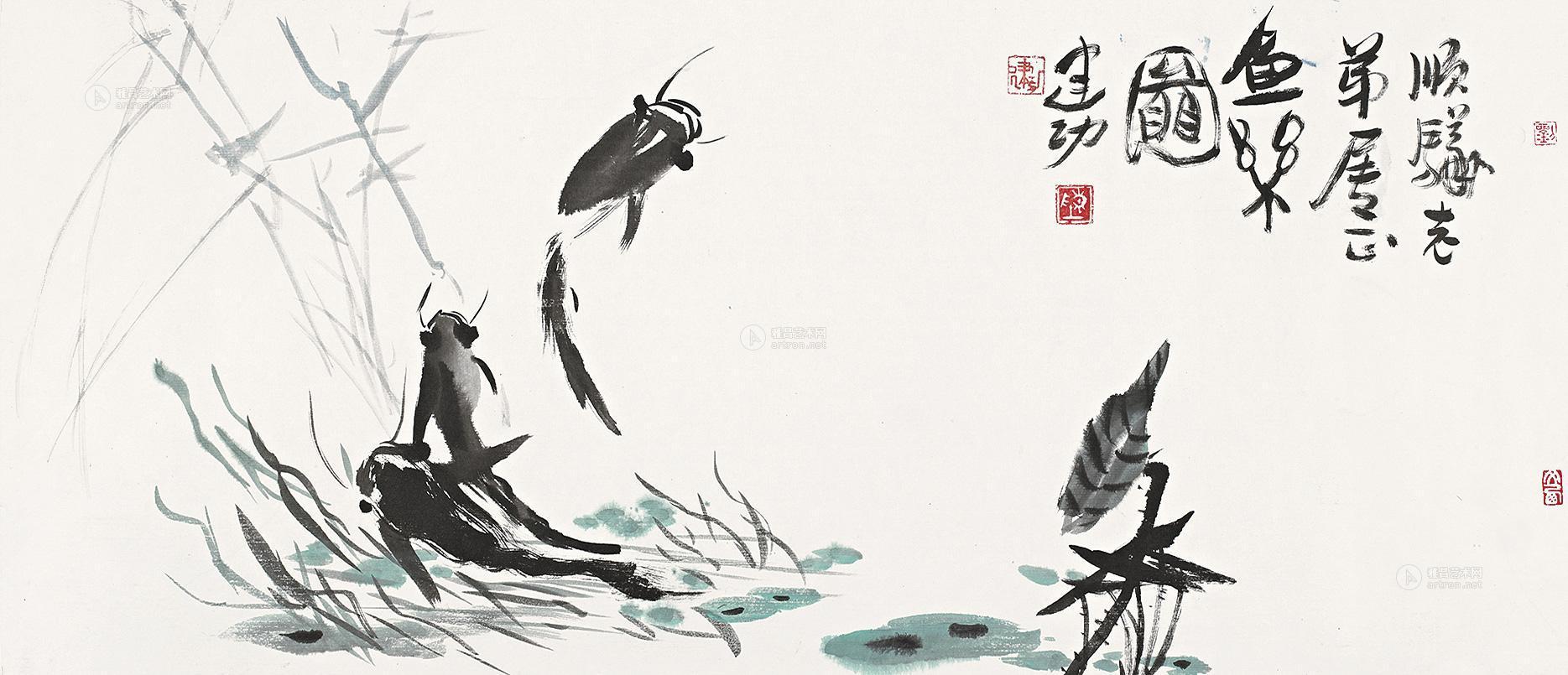 0037鱼乐图设色纸本