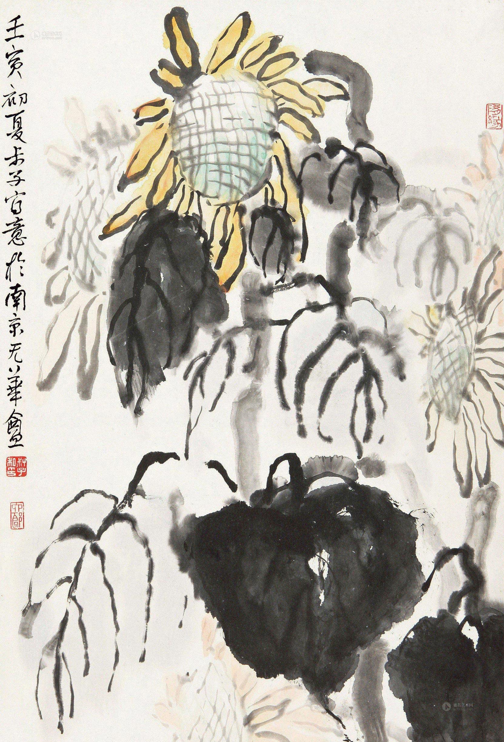 0095向日葵立轴设色纸本
