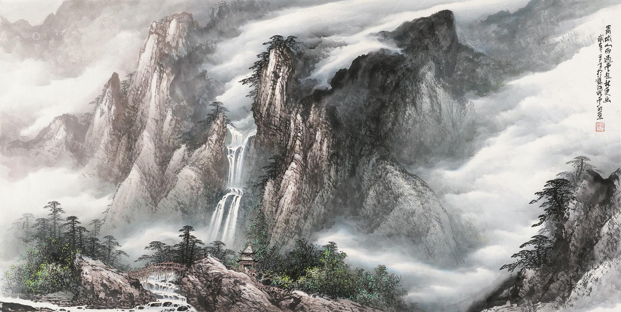 0088 丁丑(1997年)作 青城山雨过 镜片 设色纸本