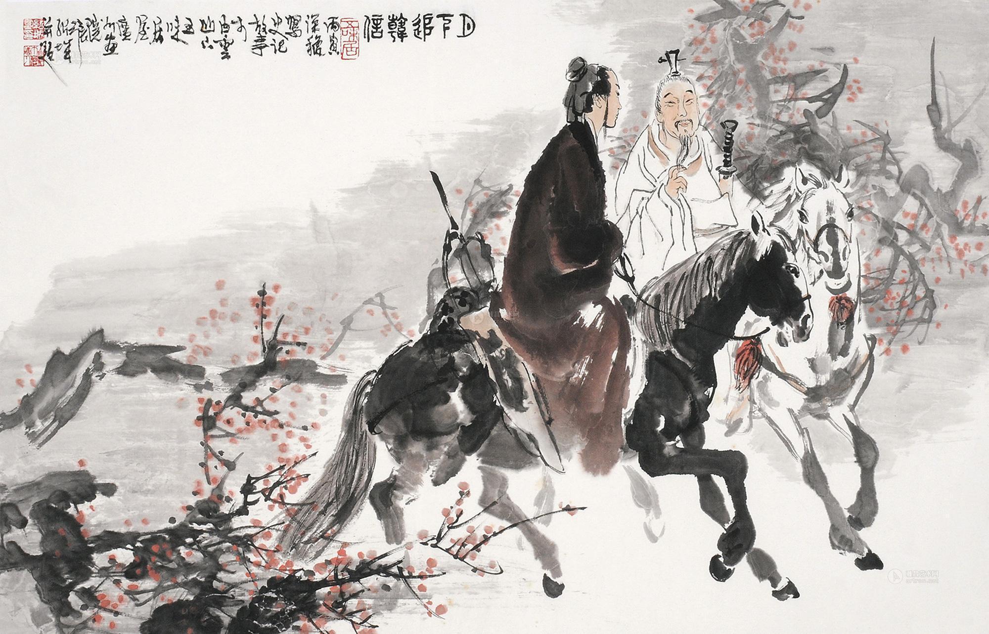 0382月下追韩信镜片设色纸本