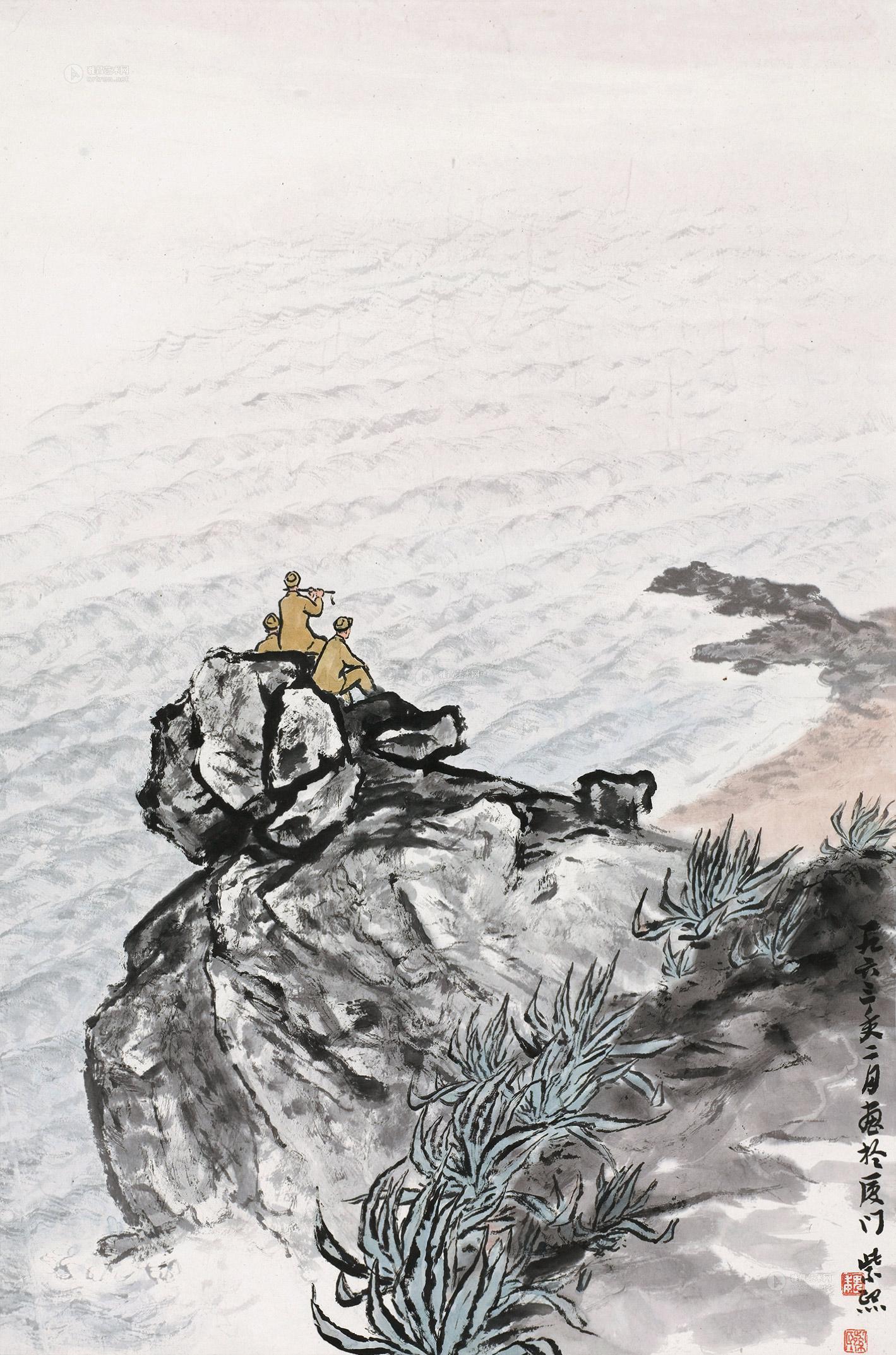 03021963年作观海图立轴设色纸本