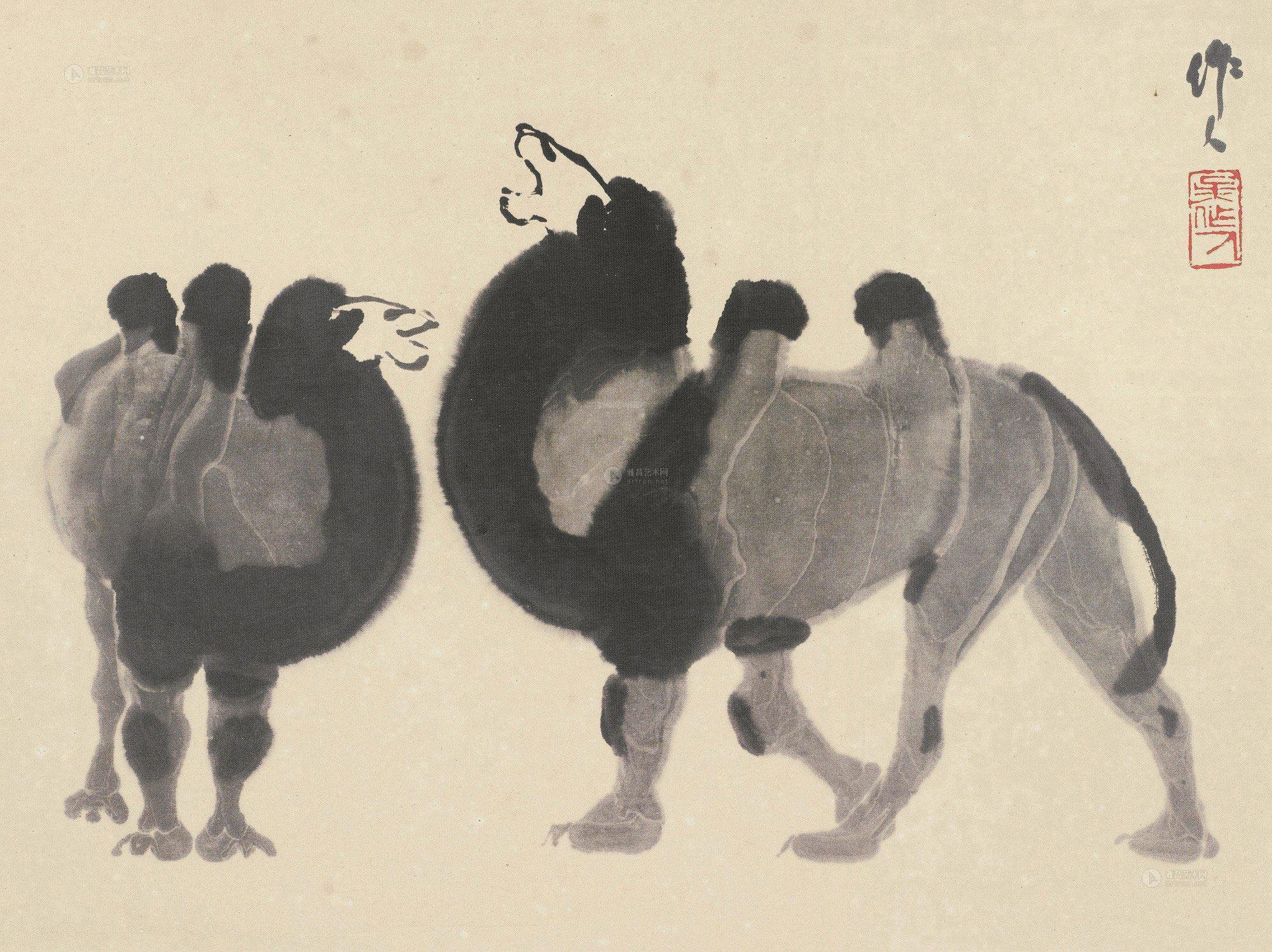 骆驼水墨画法图片