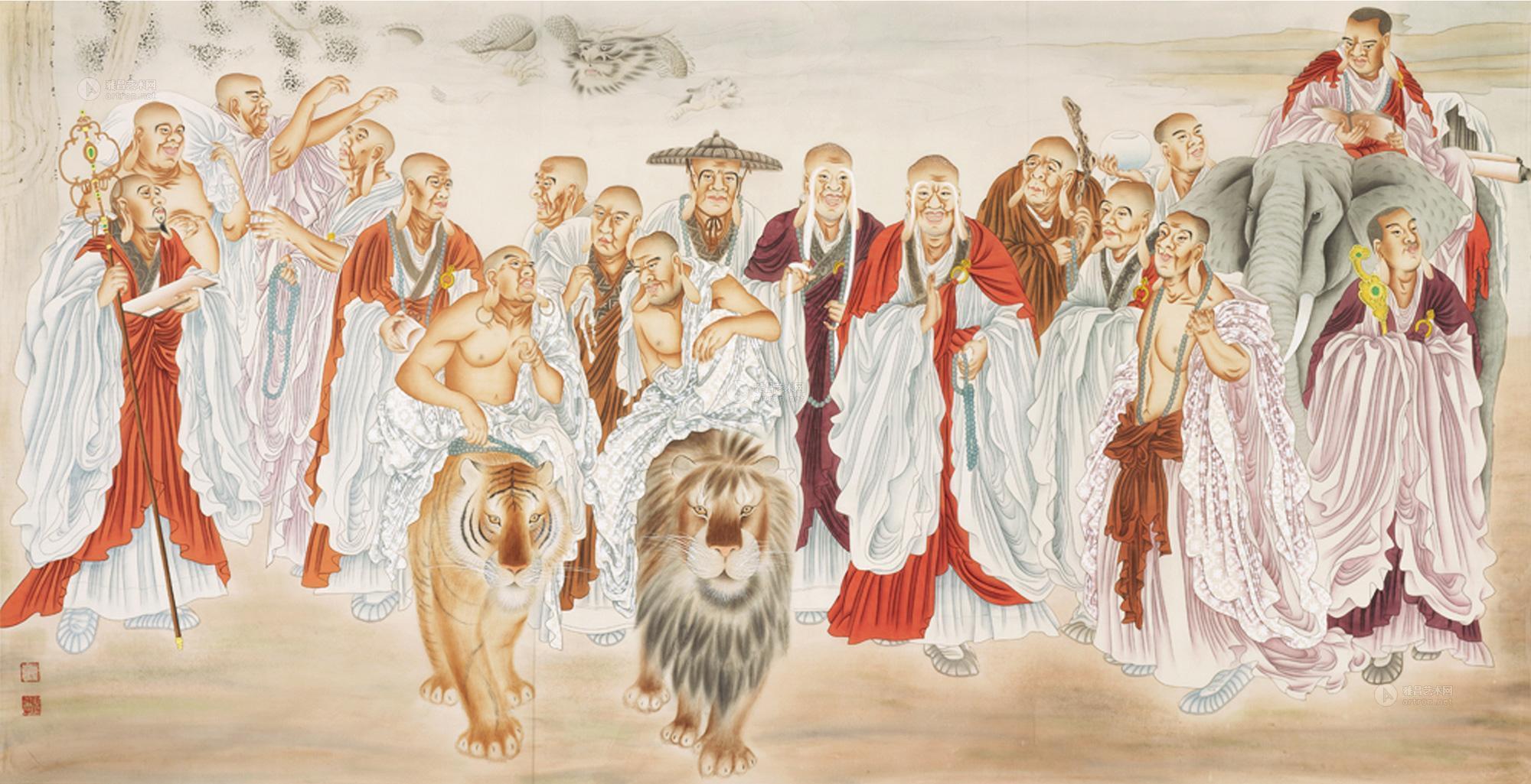 十六罗汉之布袋罗汉(彩唐)-中国热贡艺术-图片