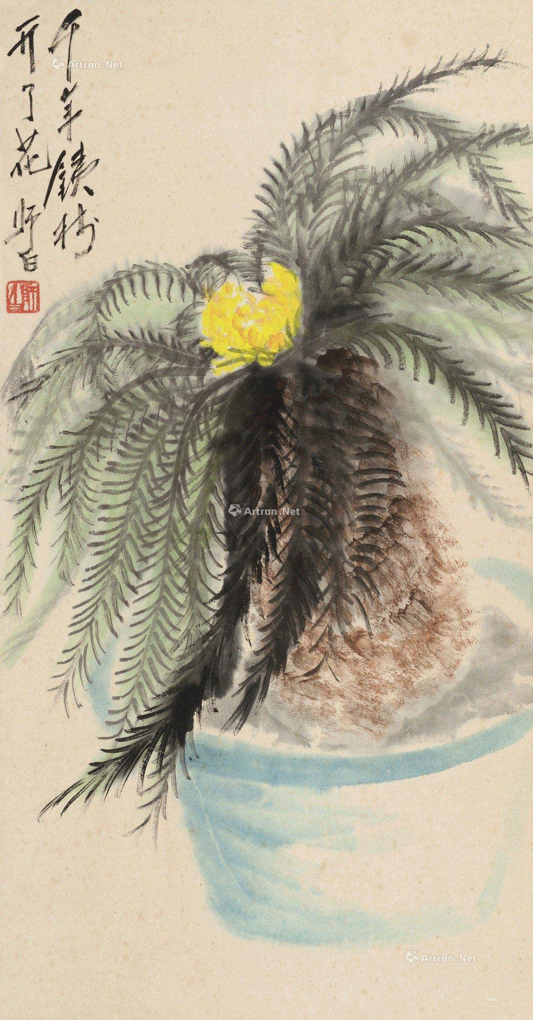 0109铁树开花镜片设色纸本