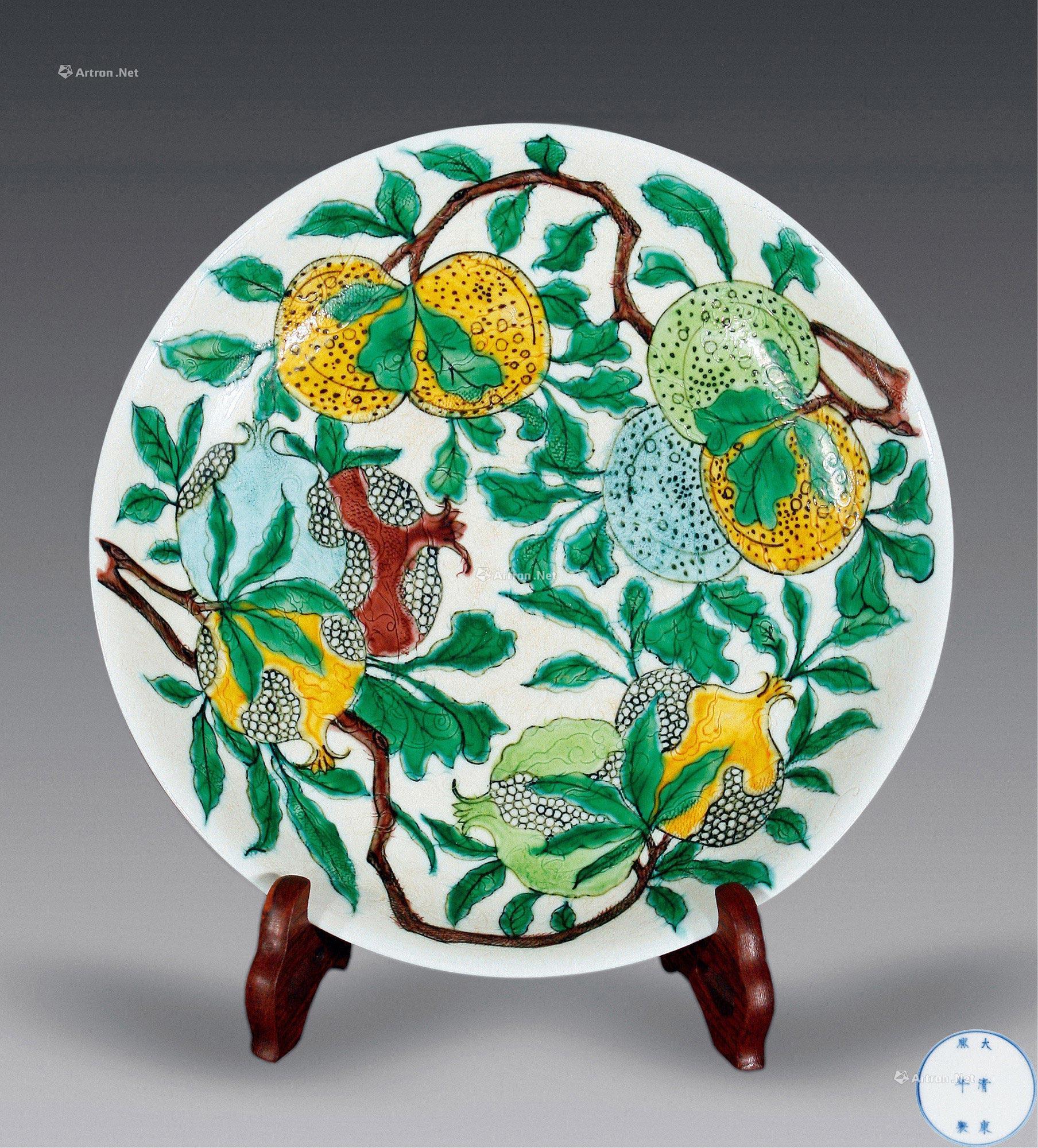 素三彩暗刻龙纹"福寿三多"盘】拍卖品_图片_价格_鉴赏_清代其它彩釉