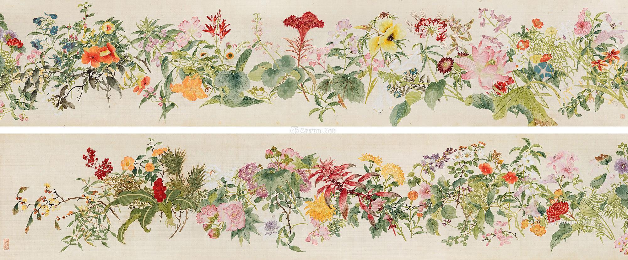 0436 百花图 手卷 设色绢本