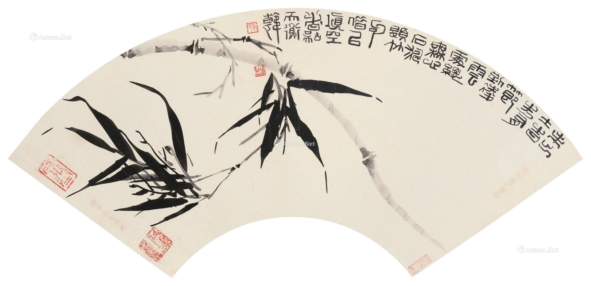 0334 墨竹 扇面 纸本