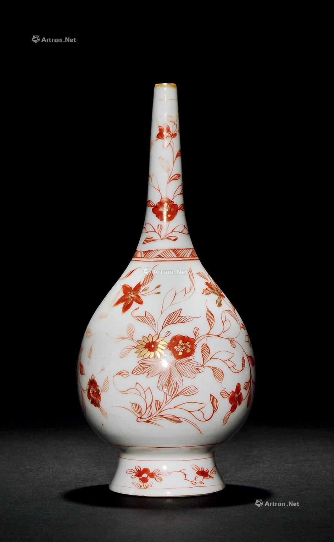 矾红彩缠枝莲纹油锤瓶】拍卖品_图片_价格_鉴赏_清代其它彩釉瓷器