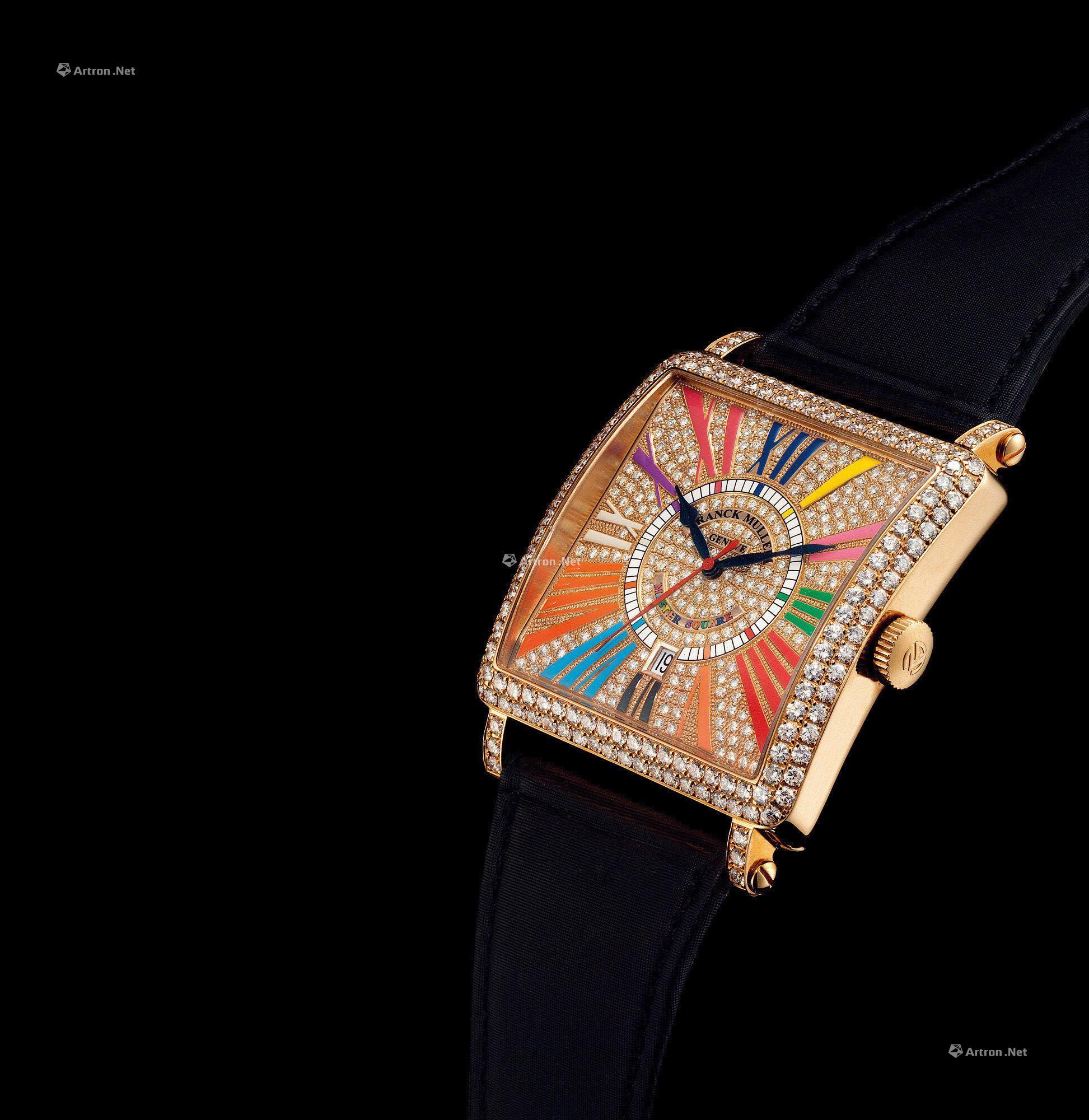 0048franckmuller精细18k红金镶钻石正方形自动上弦腕表配中心秒针及