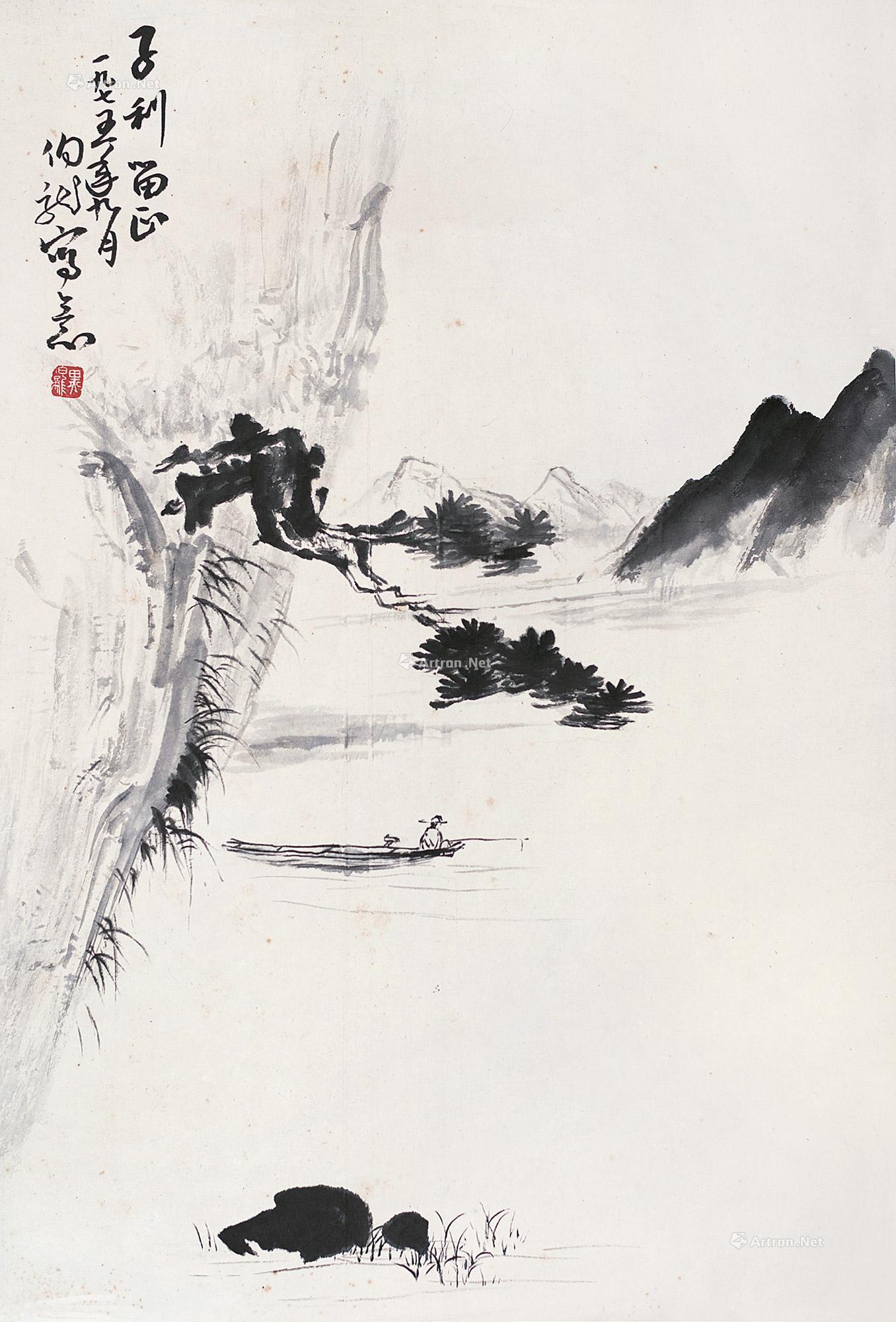 【1975年作 独钓图 立轴 水墨纸本】拍卖品_图片_价格_鉴赏_绘画_雅昌艺术品拍卖网