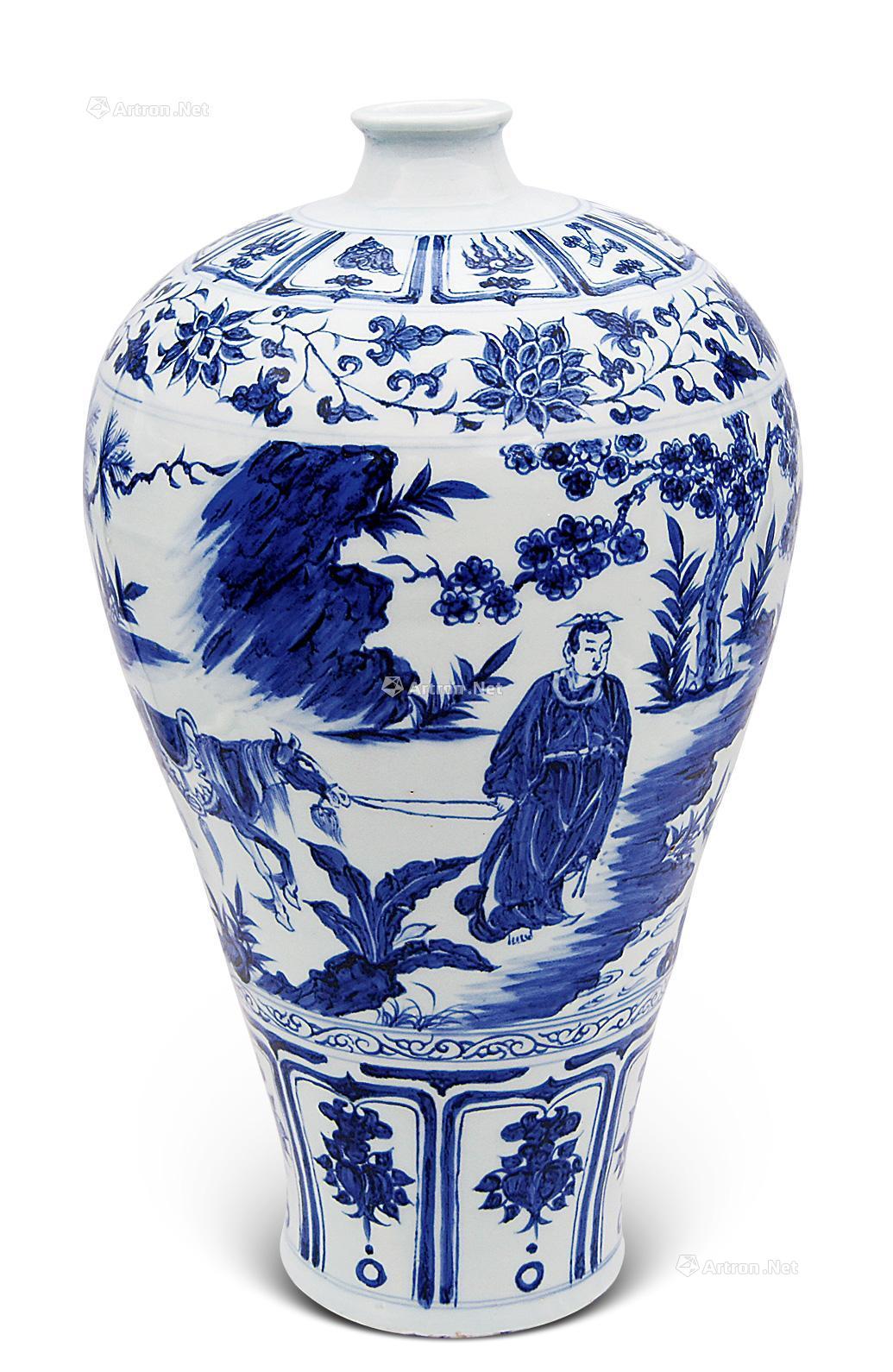 中国美術 青花 人物紋 瓶 高27cm 朗吟閣製 款(HA370)アンティーク