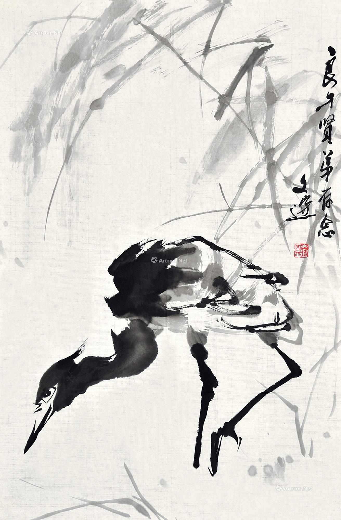 0422鹭鸶镜心设色纸本