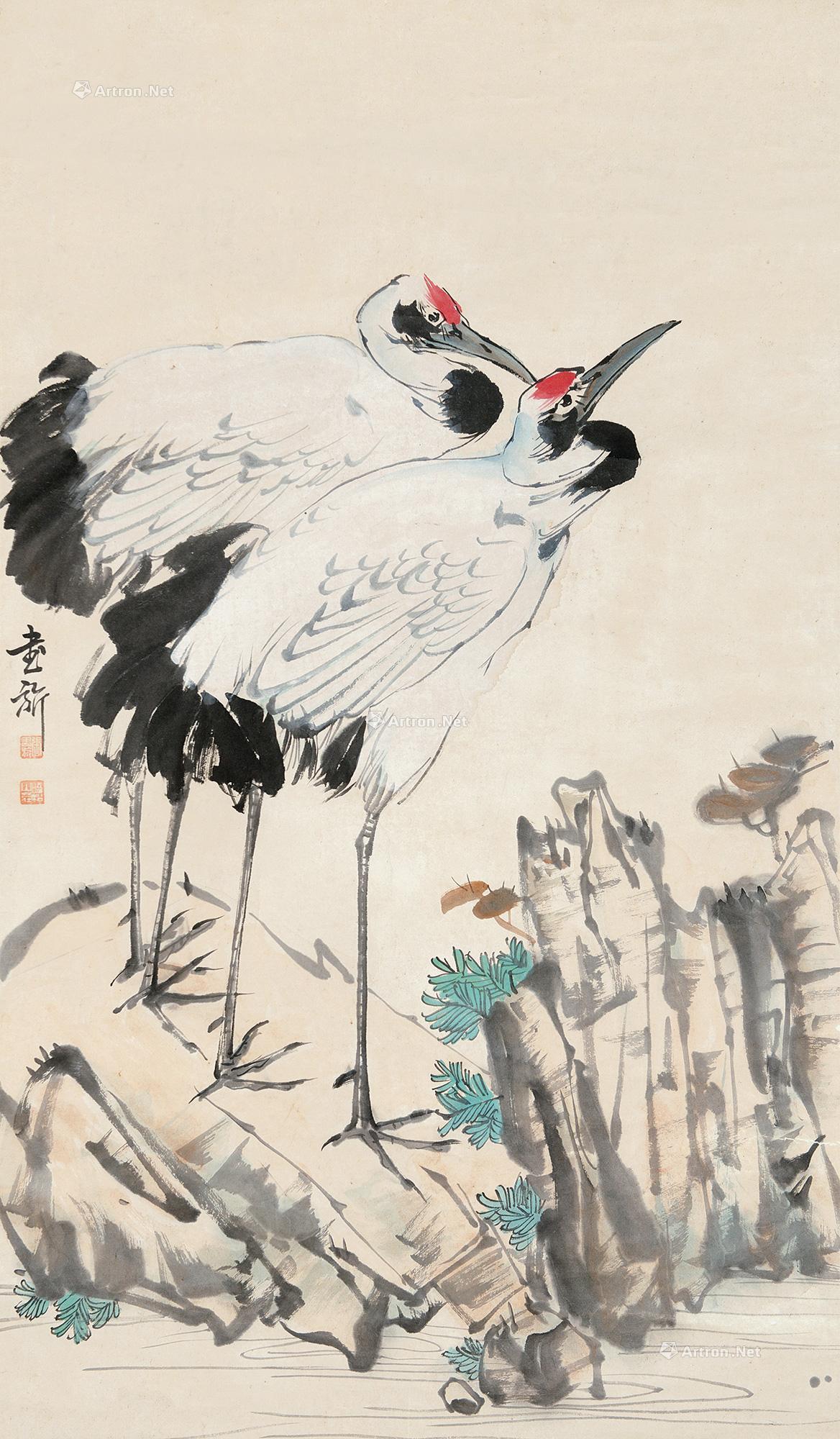 0333 仙鹤 镜片 纸本