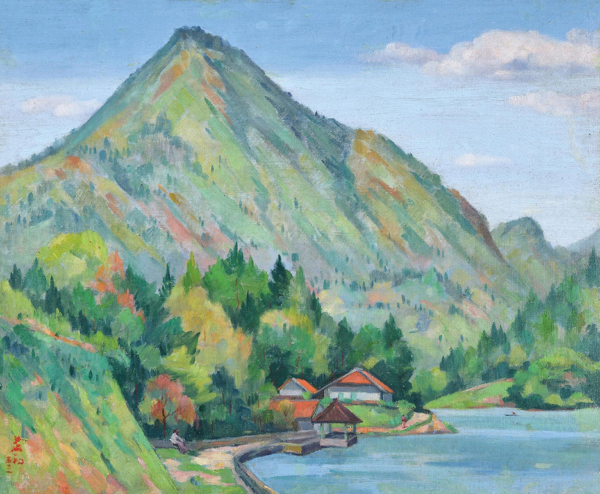 38171953年作山湾布面油画