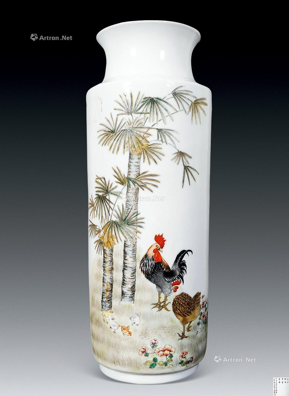 0453邓肖禹粉彩合家欢公鸡瓶