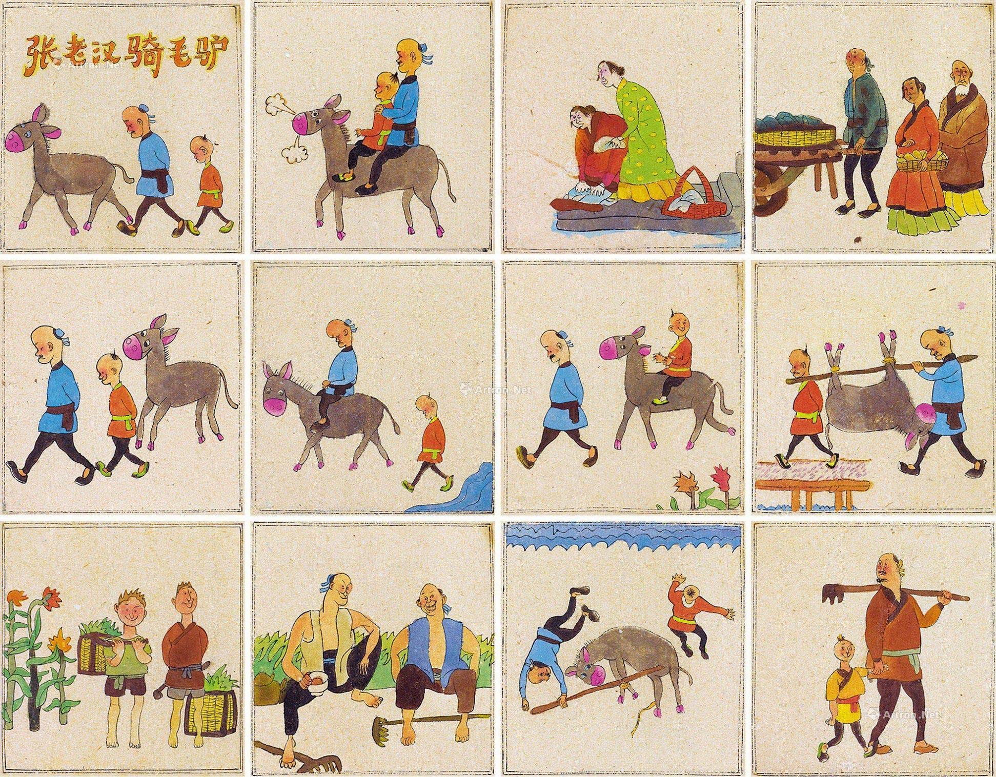 张果老倒骑驴——中国传统故事绘本封面插画_猫的可可-站酷ZCOOL