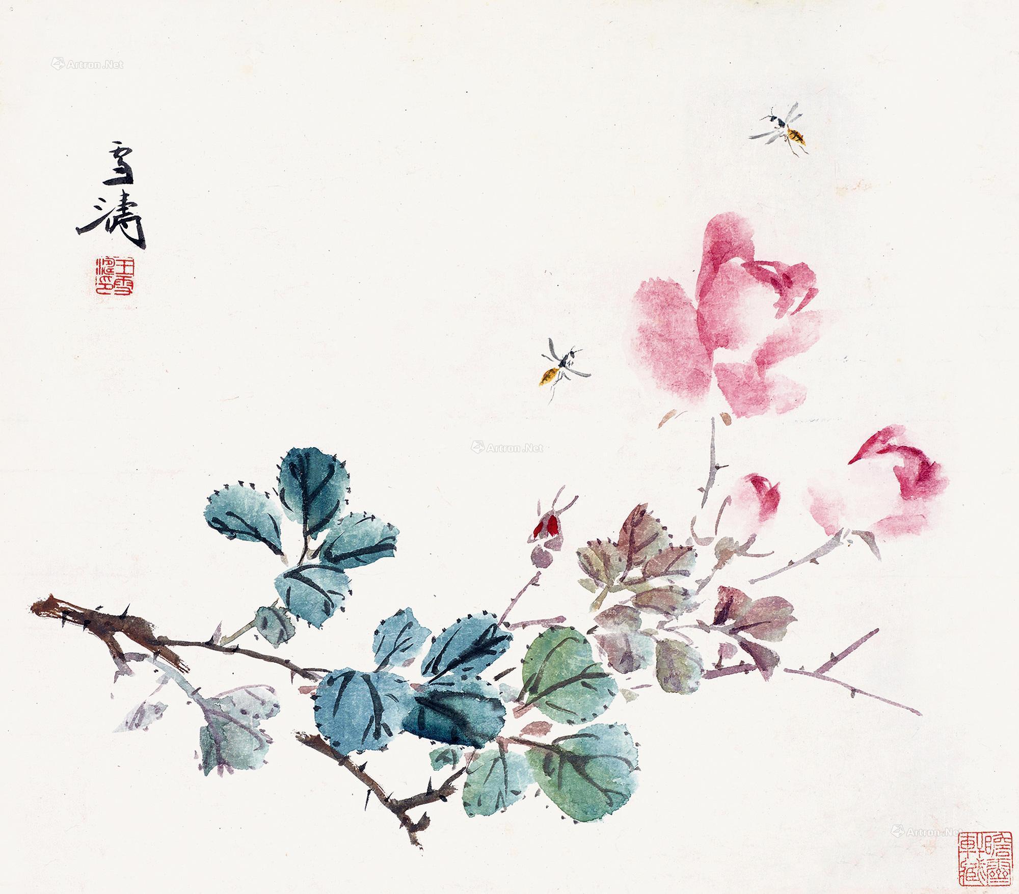 5601 月季 镜片 设色纸本