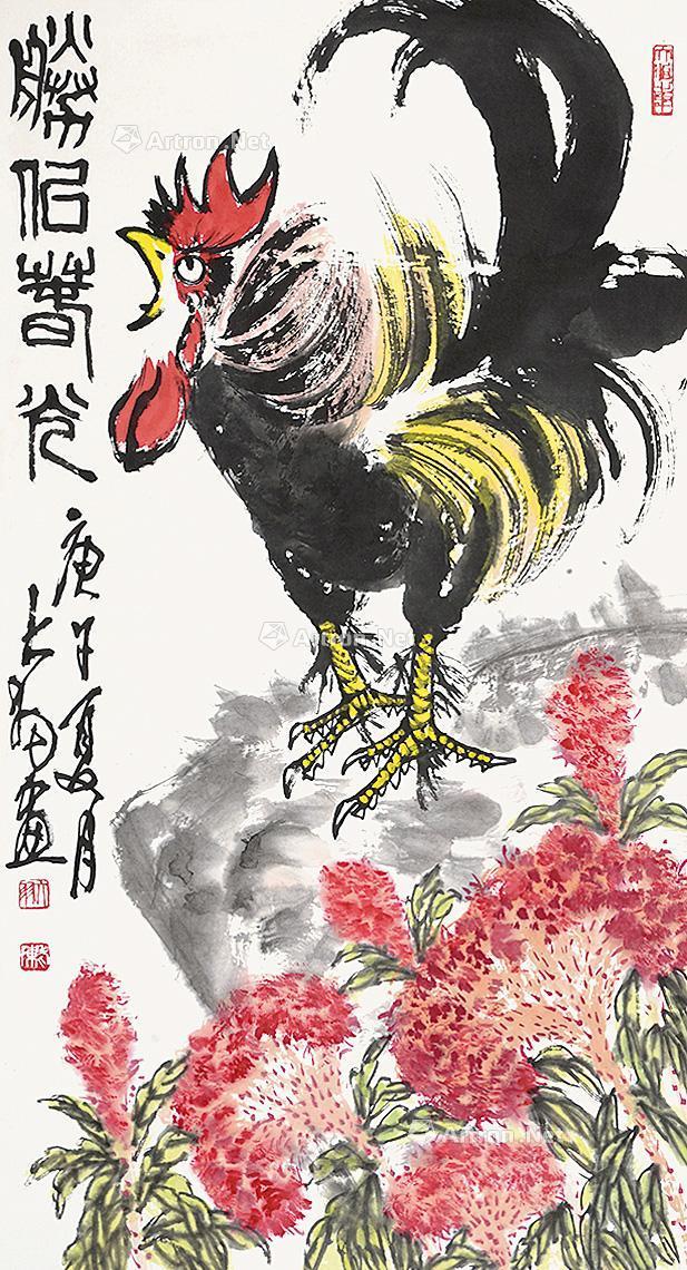 【1990年作 冠上加冠 立轴 设色纸本】拍卖品_图片_价格_鉴赏_绘画