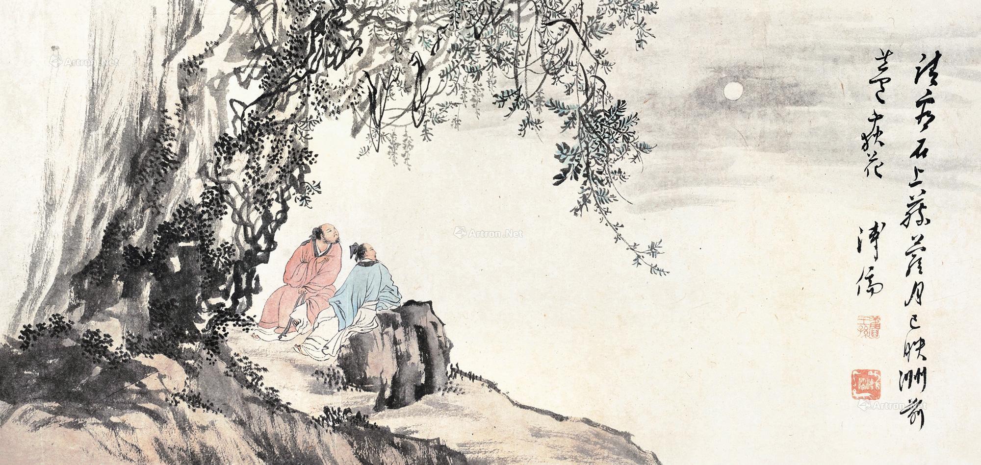0191赏月图镜心纸本