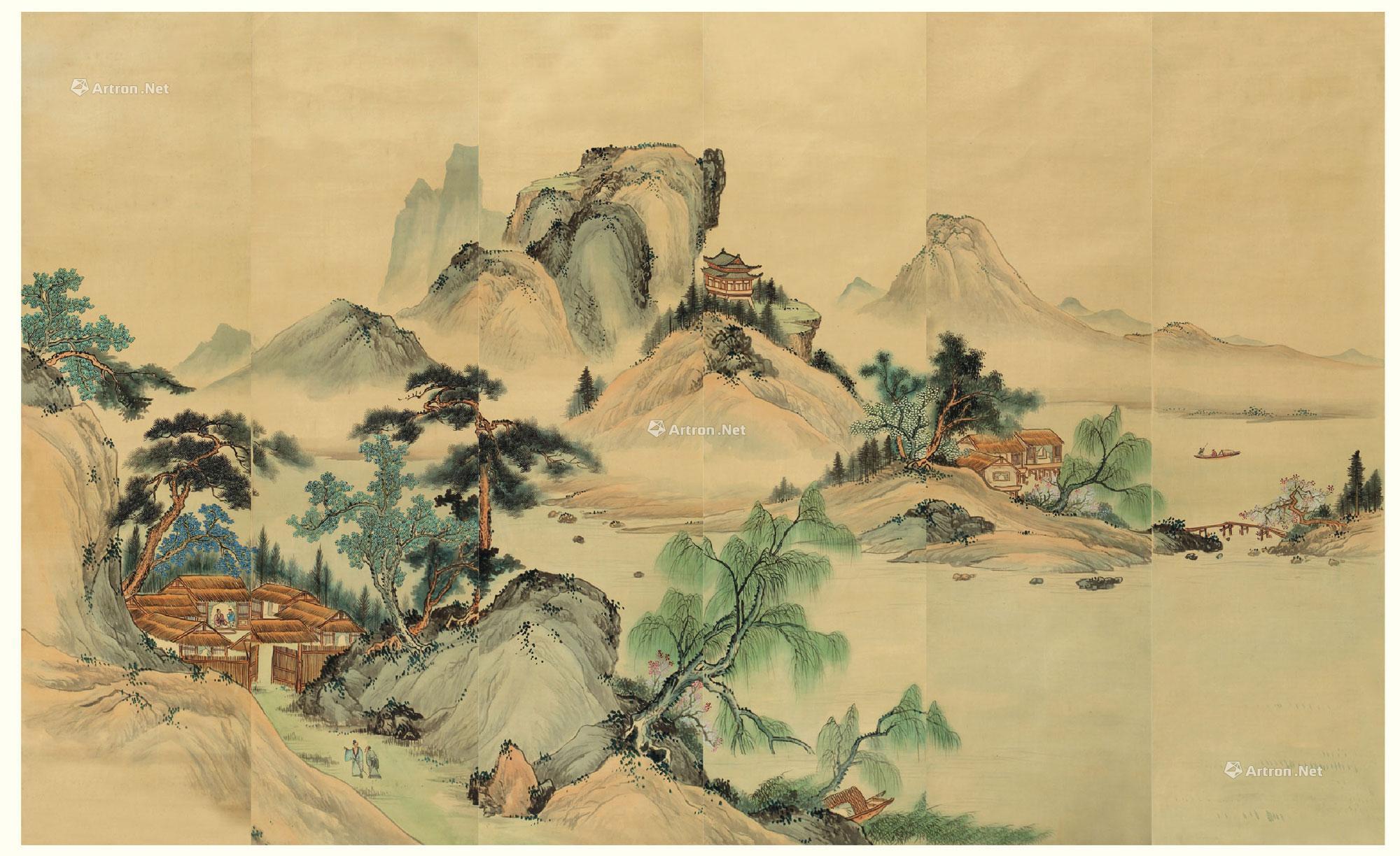 0745访友图通景镜心设色纸本