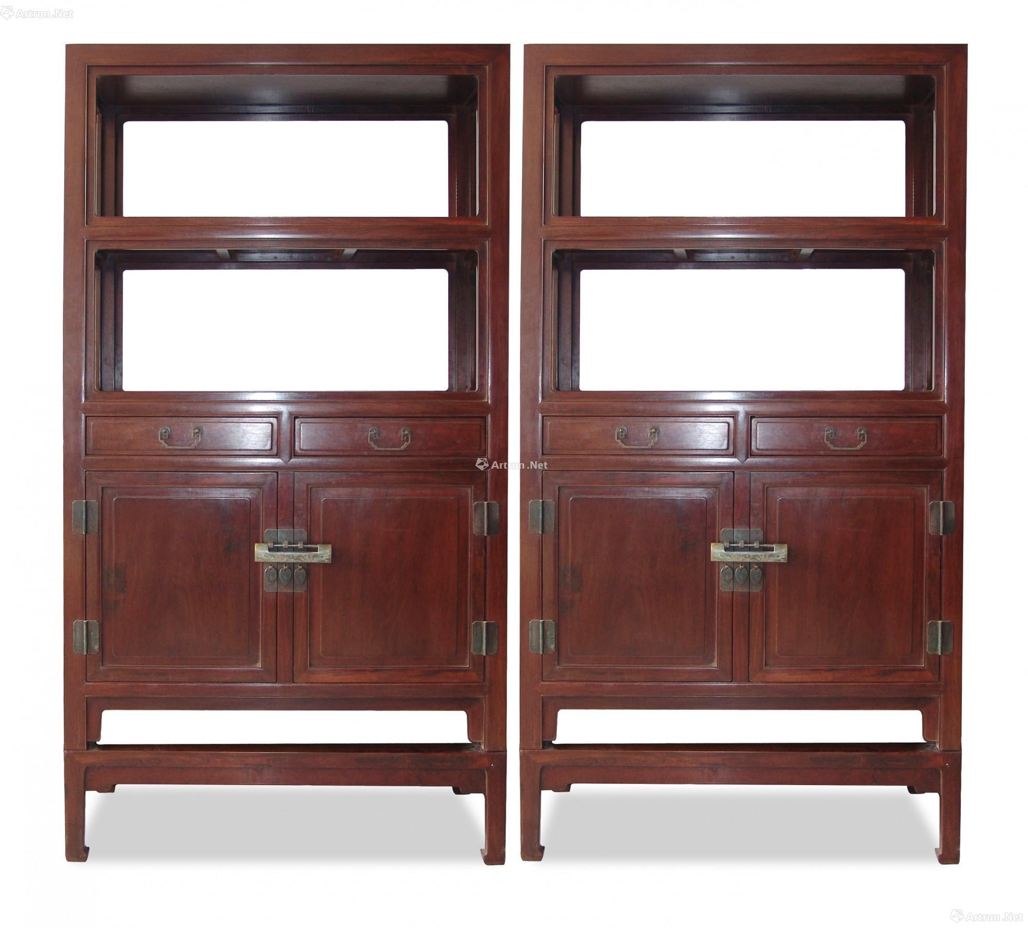 0214红木画柜一对京作
