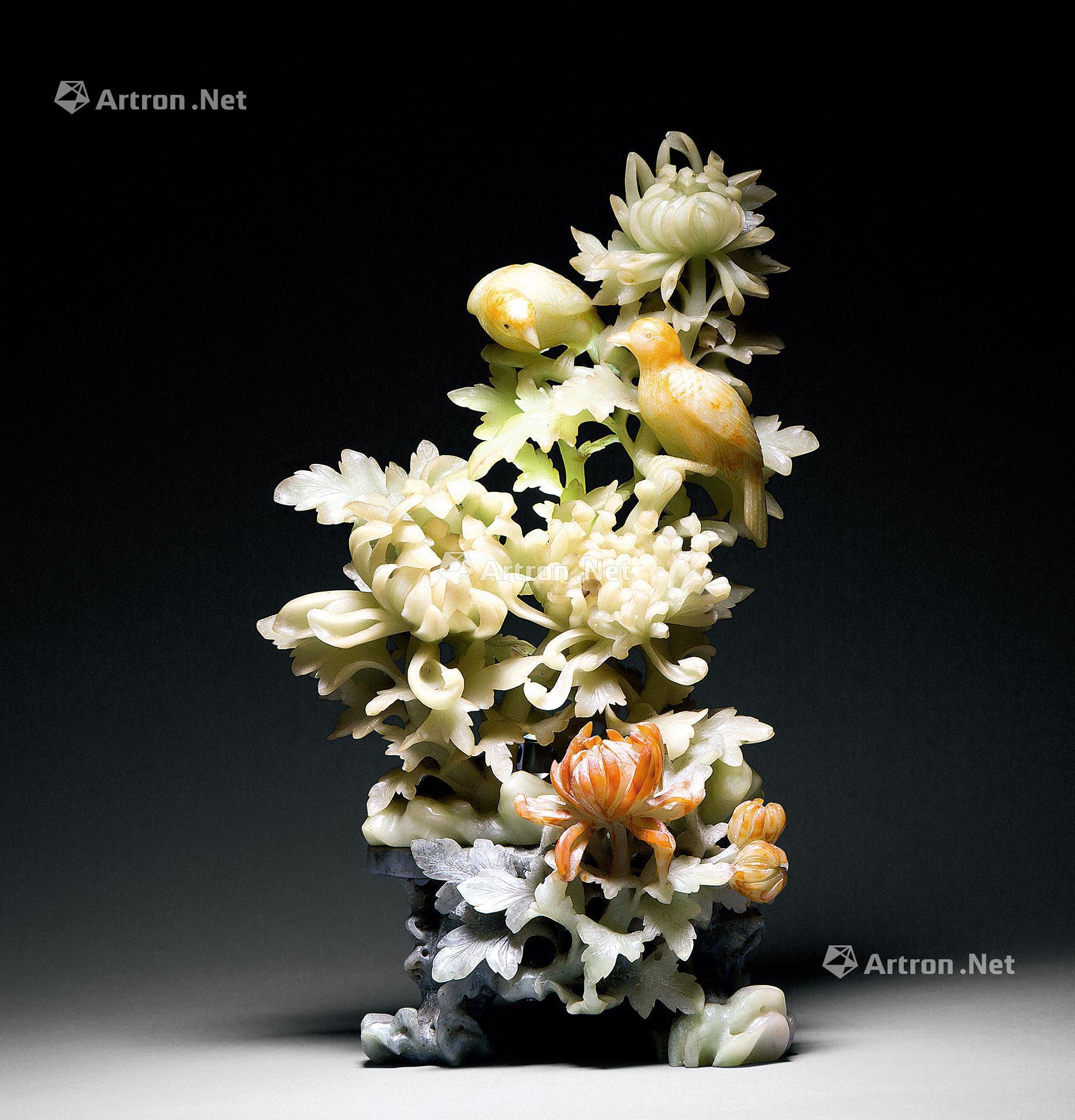 2072青田石花鸟摆件