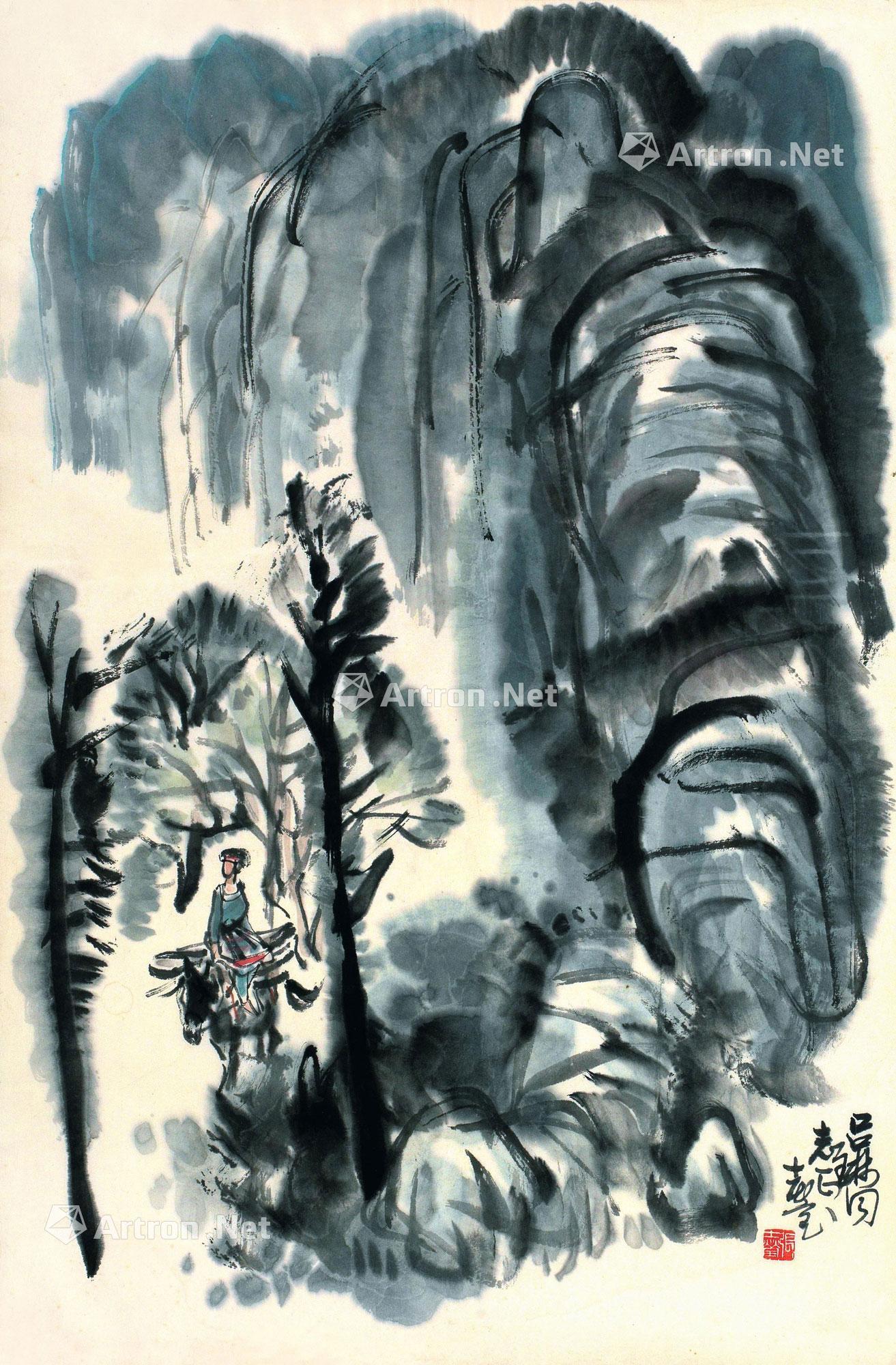 0248细雨骑驴入剑门镜心设色纸本