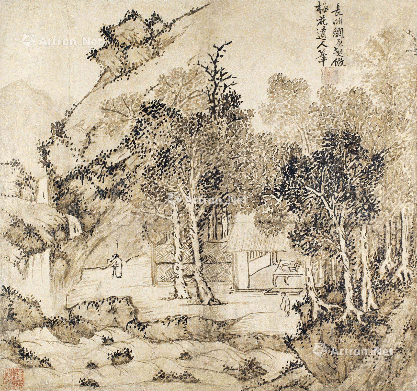 0554仿梅花道人笔镜心水墨纸本