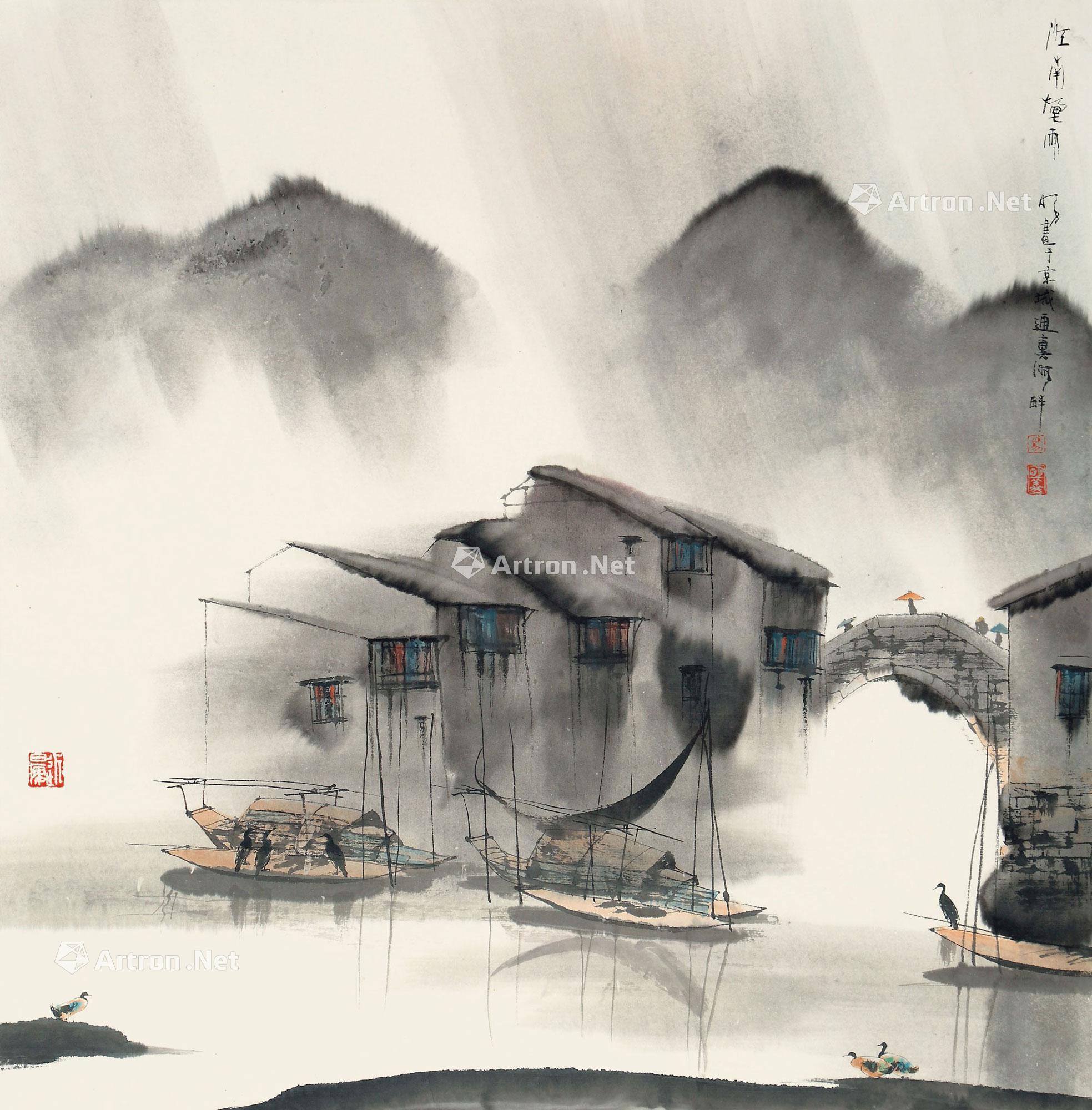 江南雨景画图片