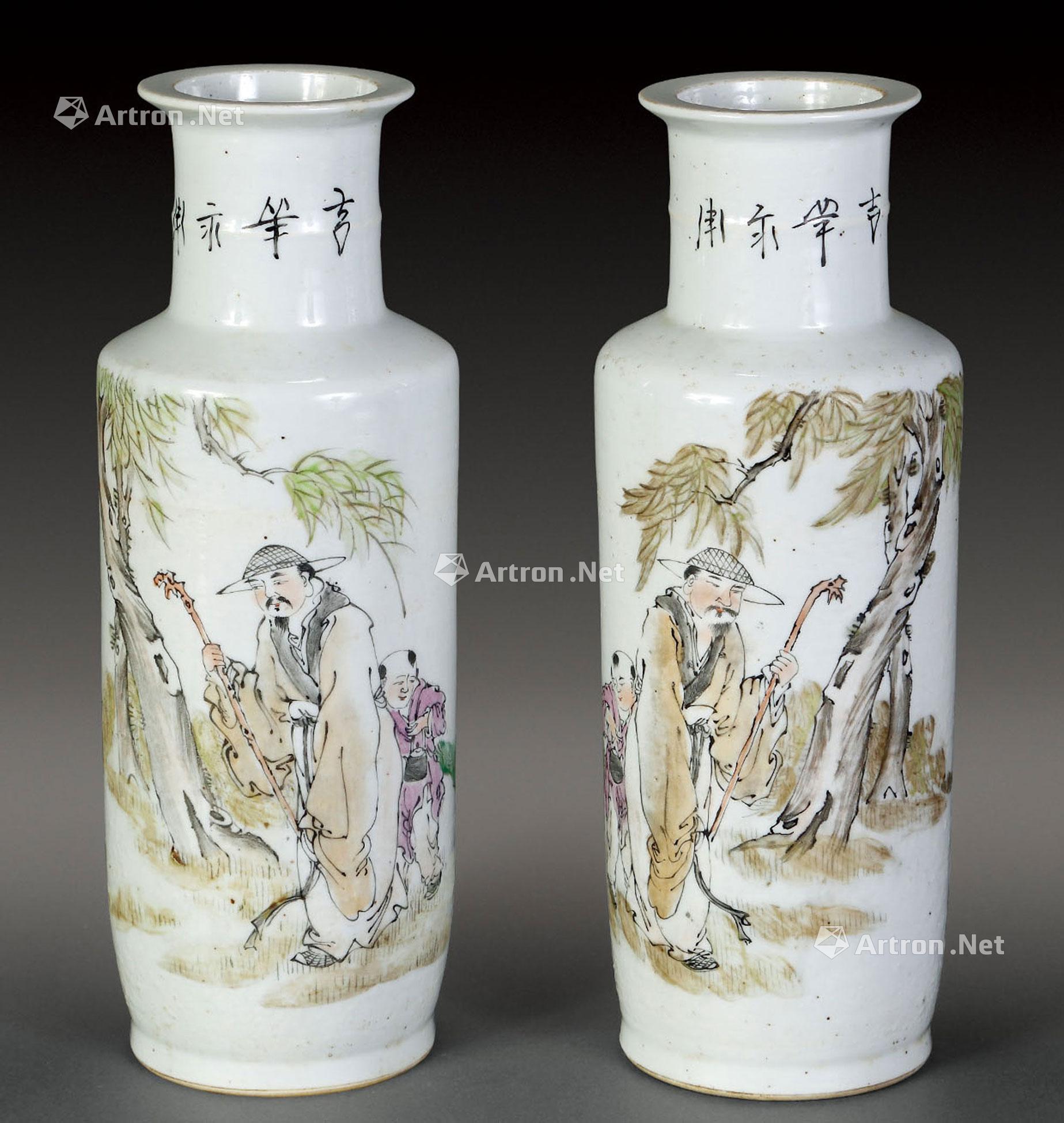 【民国 浅绛彩人物瓶 (2件)】拍卖品_图片_价格_鉴赏_民国瓷器_雅昌