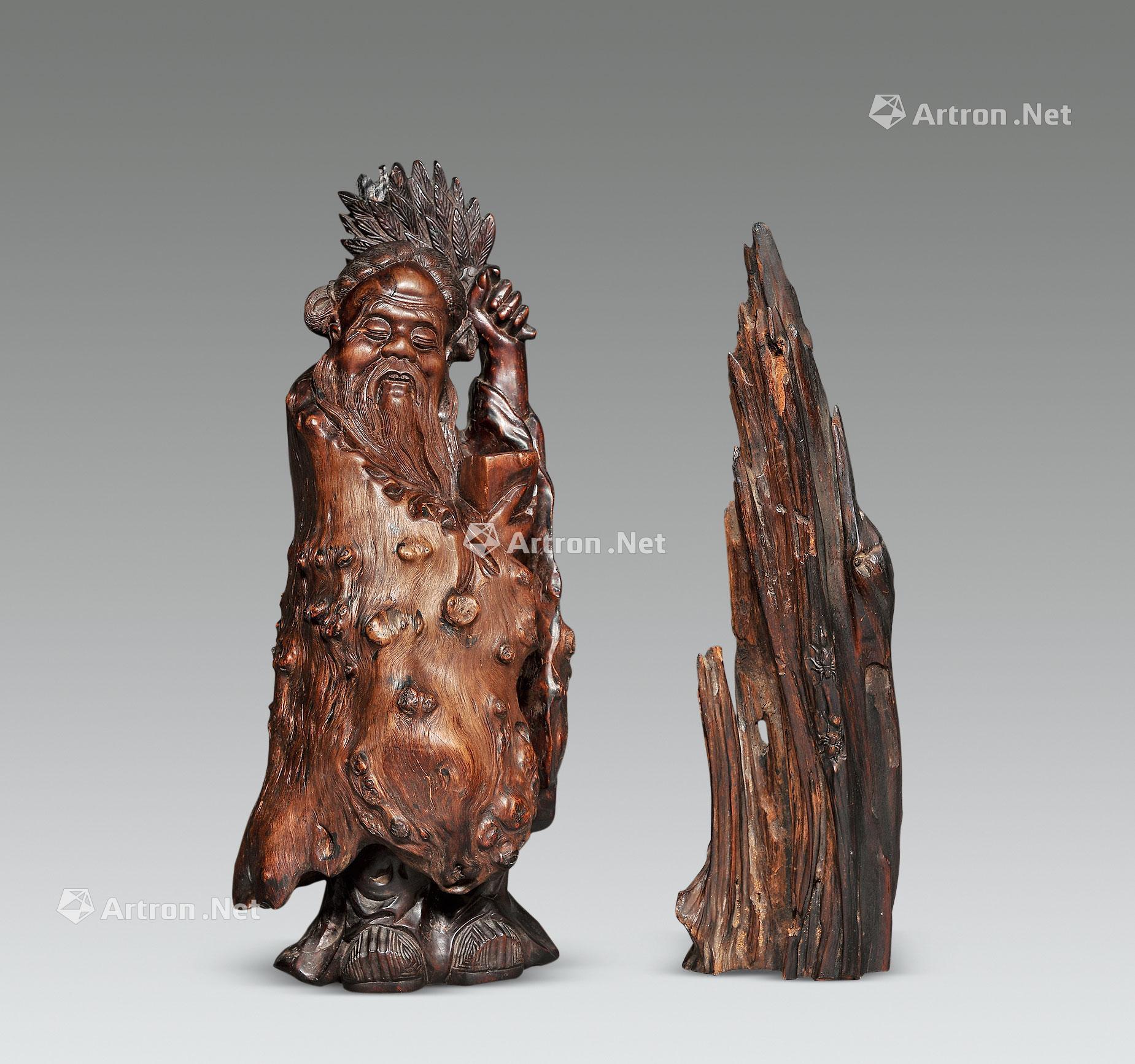 5502清沉香木知足长乐摆件根雕神仙人物像各一件