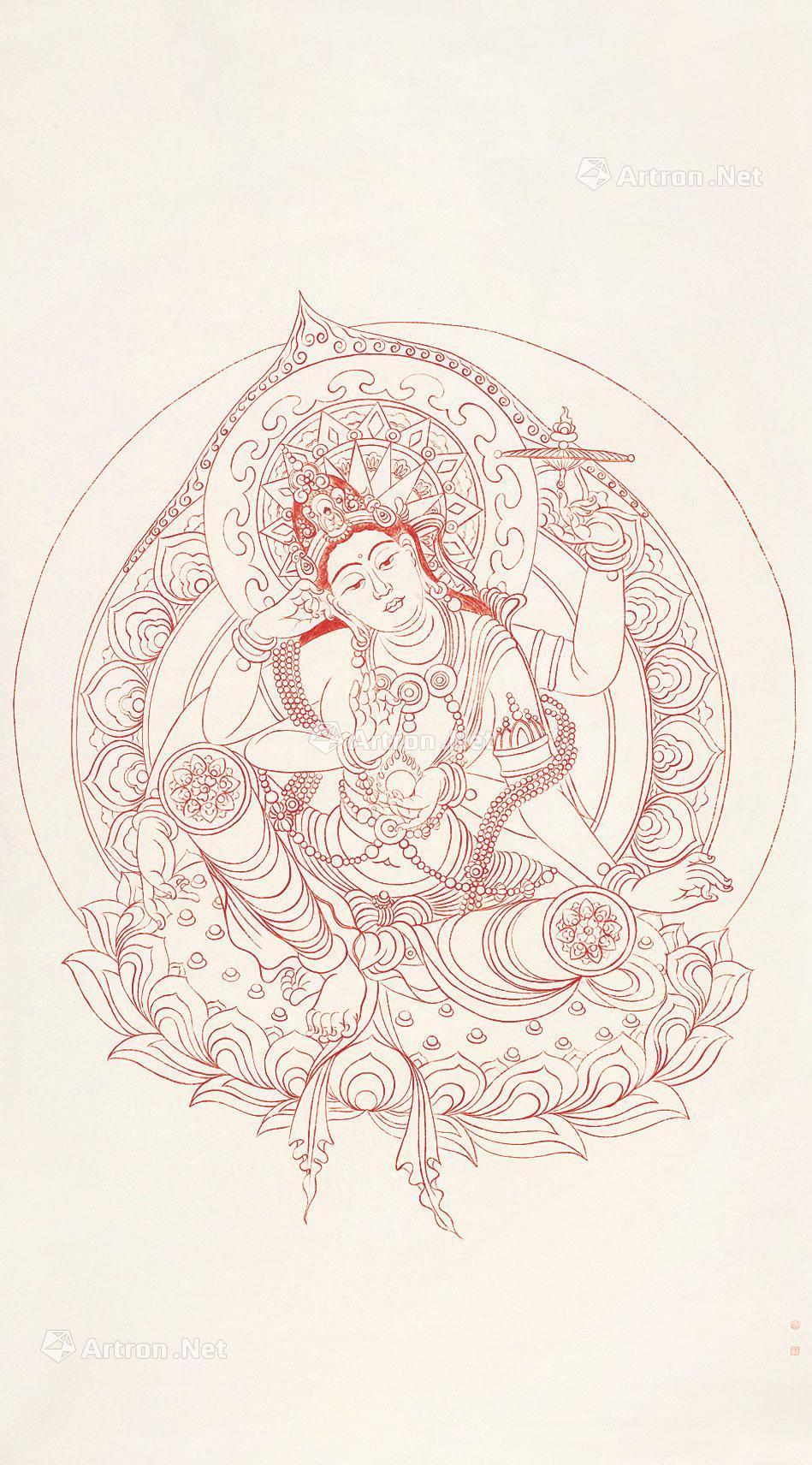 0840如意轮观音镜心设色纸本